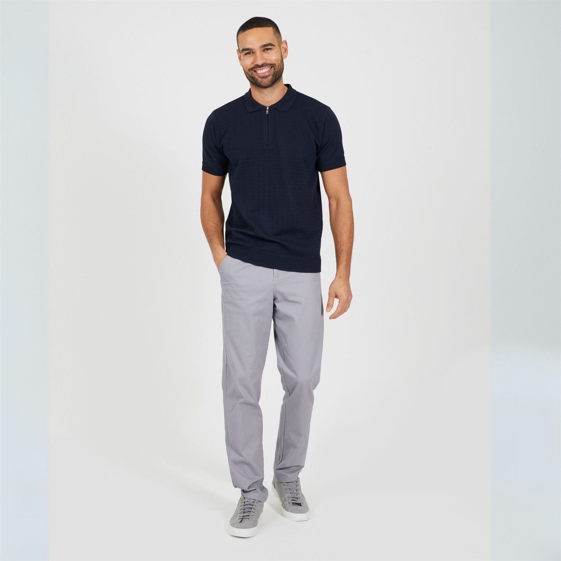 Brave Soul Navy Knitted Polo With Zip Neck