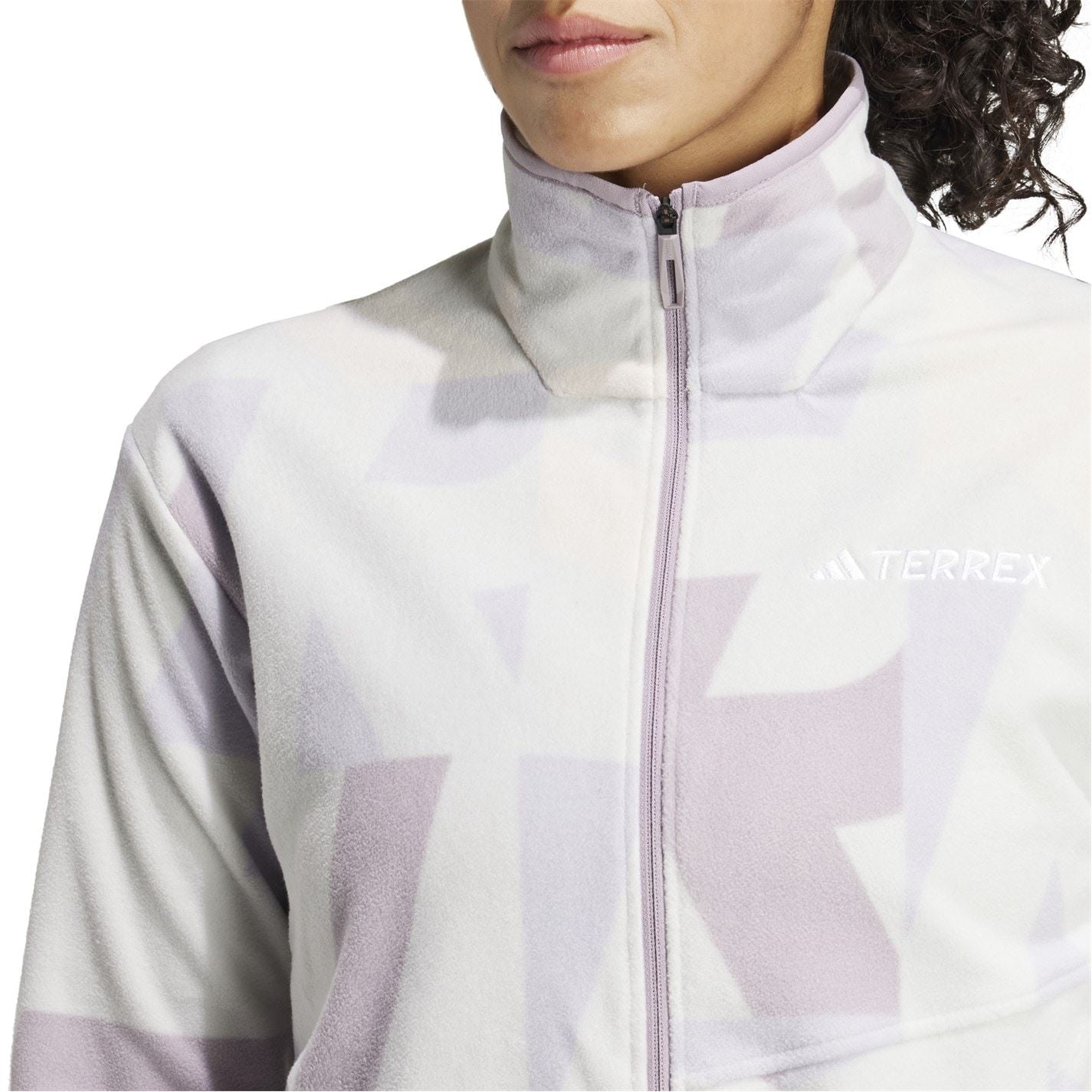 adidas Geometric Patterned Full Zipper Fleece Jacket