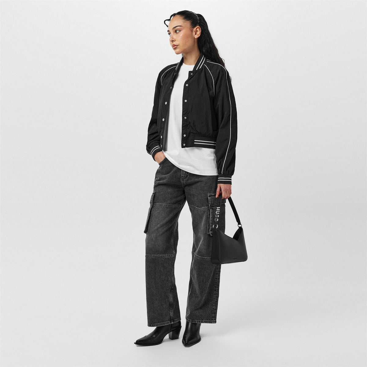 Hugo Adesa  Blue Long Sleeve Button Bomber Jacket