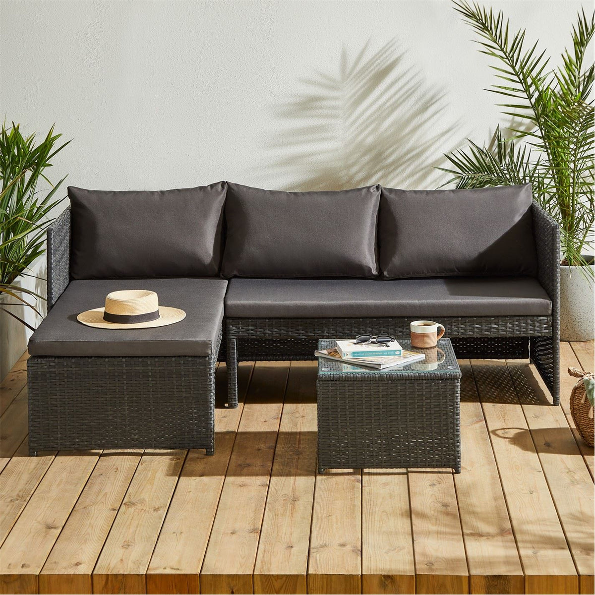 Studio Kauai Corner Rattan Chaise Sofa Set