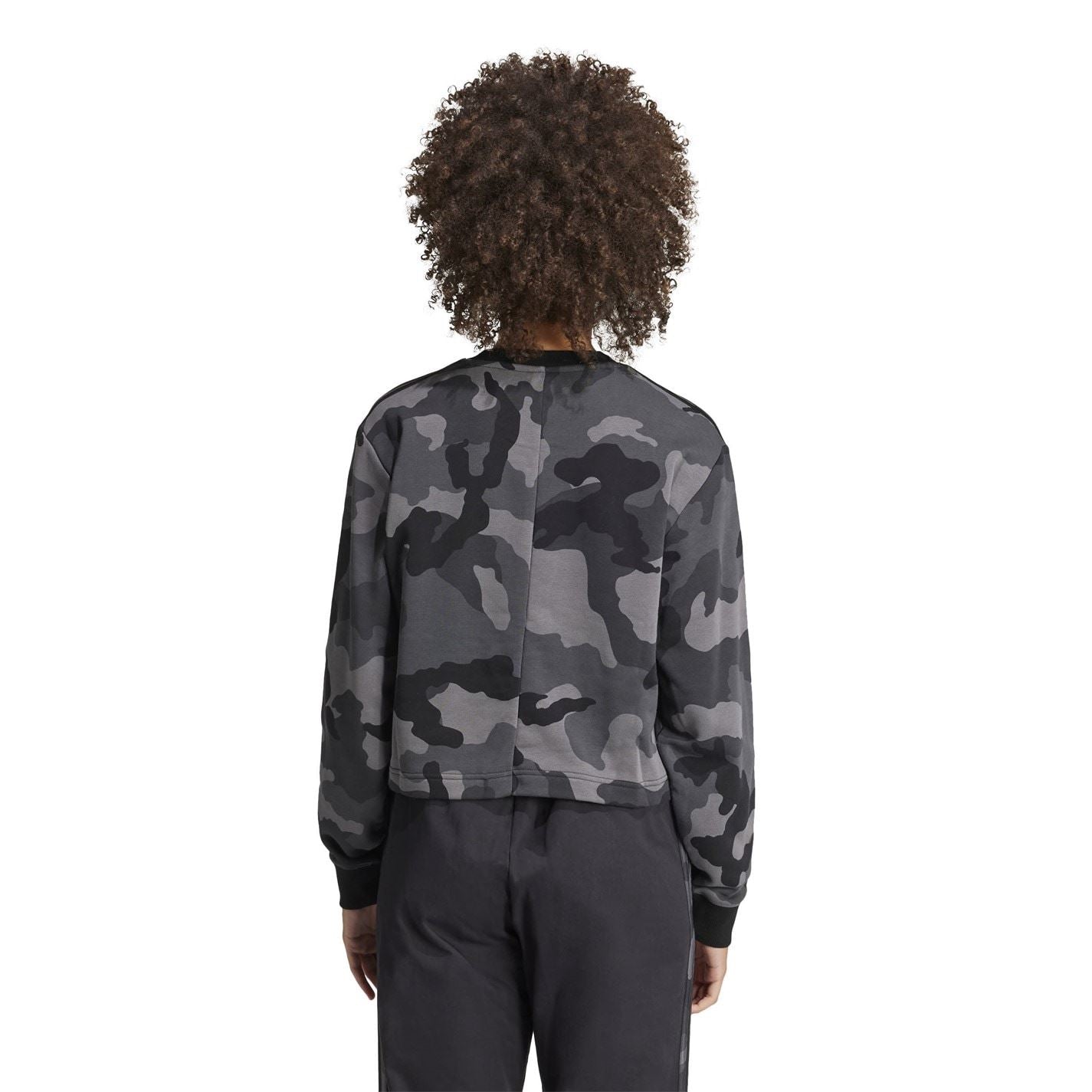 adidas Womens Essentials 3 Stripes Camo Print Cropped Sweatshirt