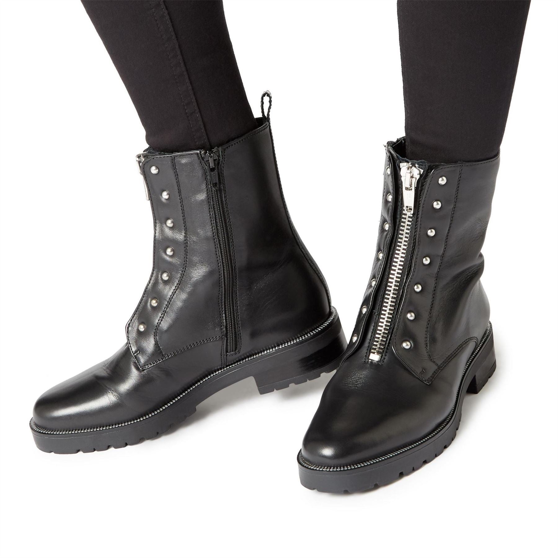 Dune London Studded Buckle Biker Boots