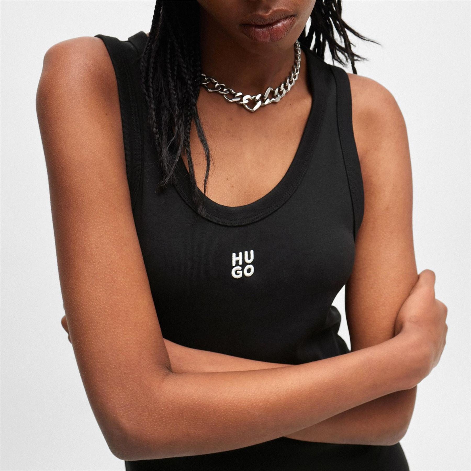 Hugo HUGO Nalimera Ribbed Midi Dress with Logo Detail