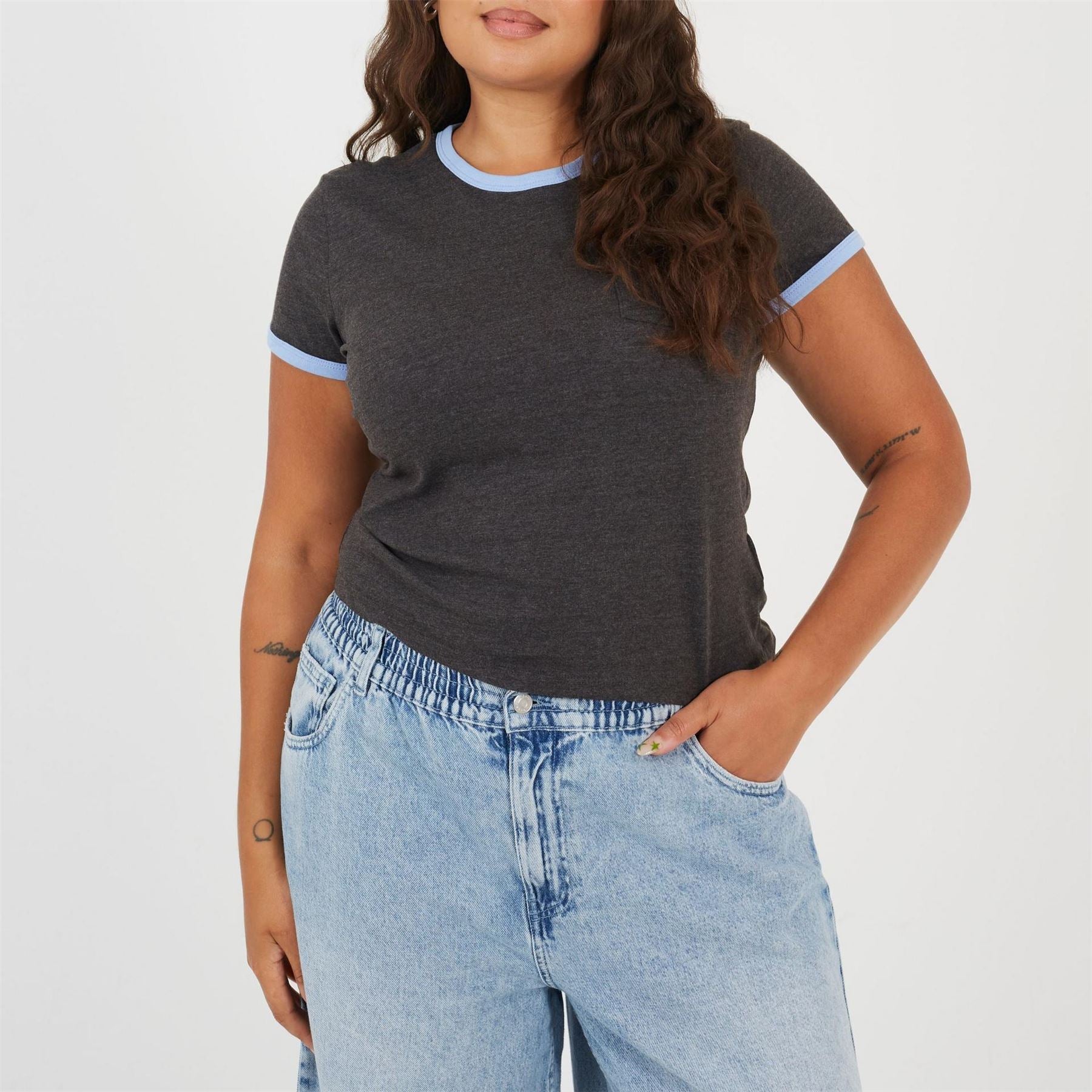 Brave Soul Plus Size Short Sleeve Chest Pocket T Shit With Contrast Neck And Sleeve Rib