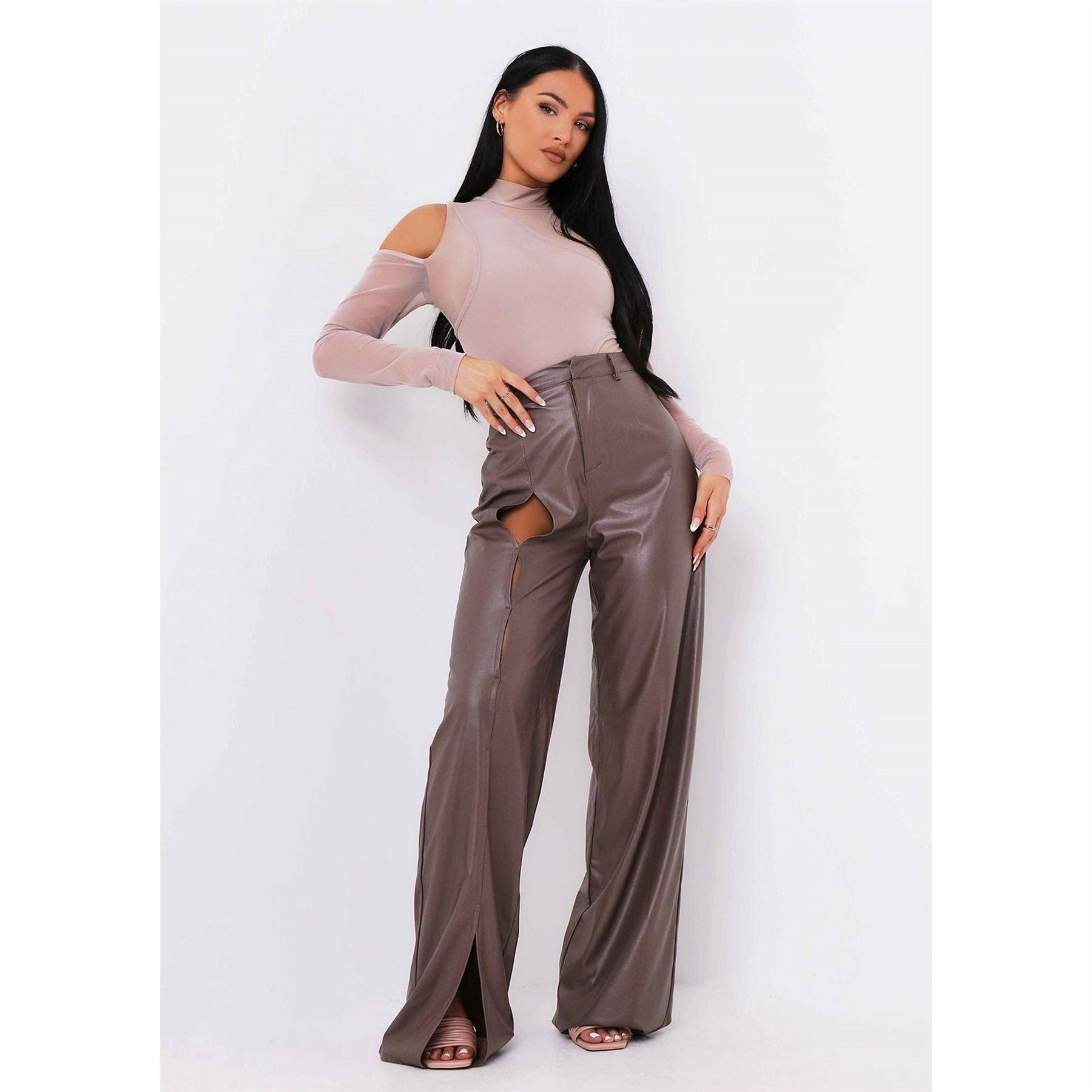 Missy Empire Cut Out High Waisted Pu Trousers