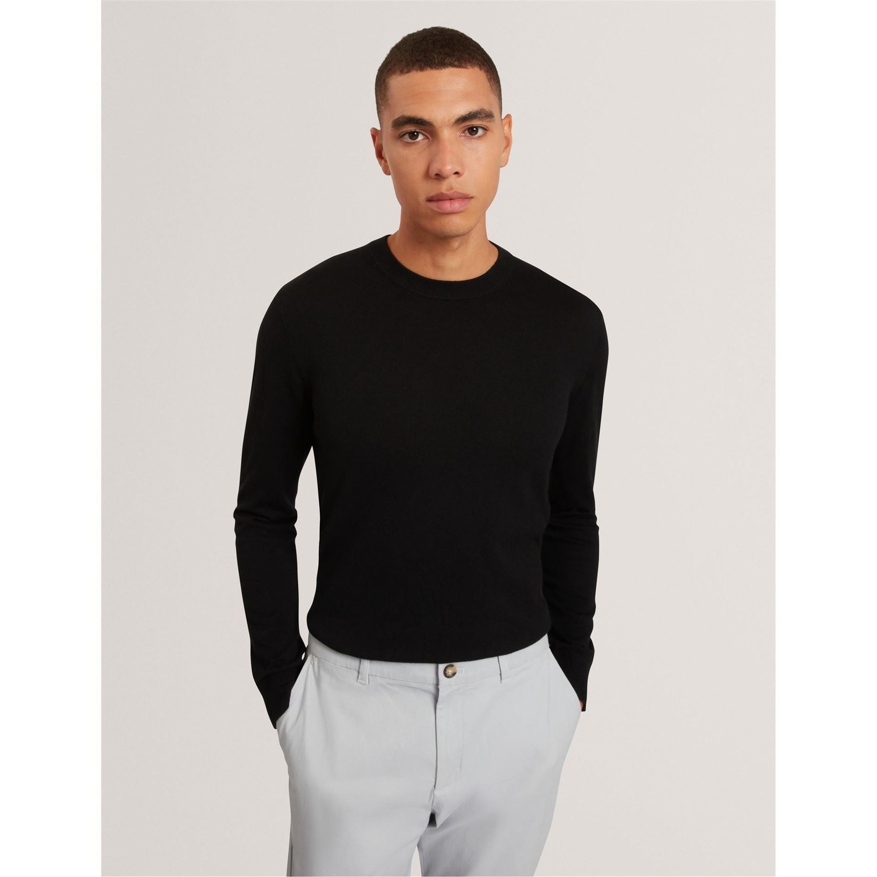 Ted Baker Merino Crew Neck Ribbed Collar Long Sleeve Sweater