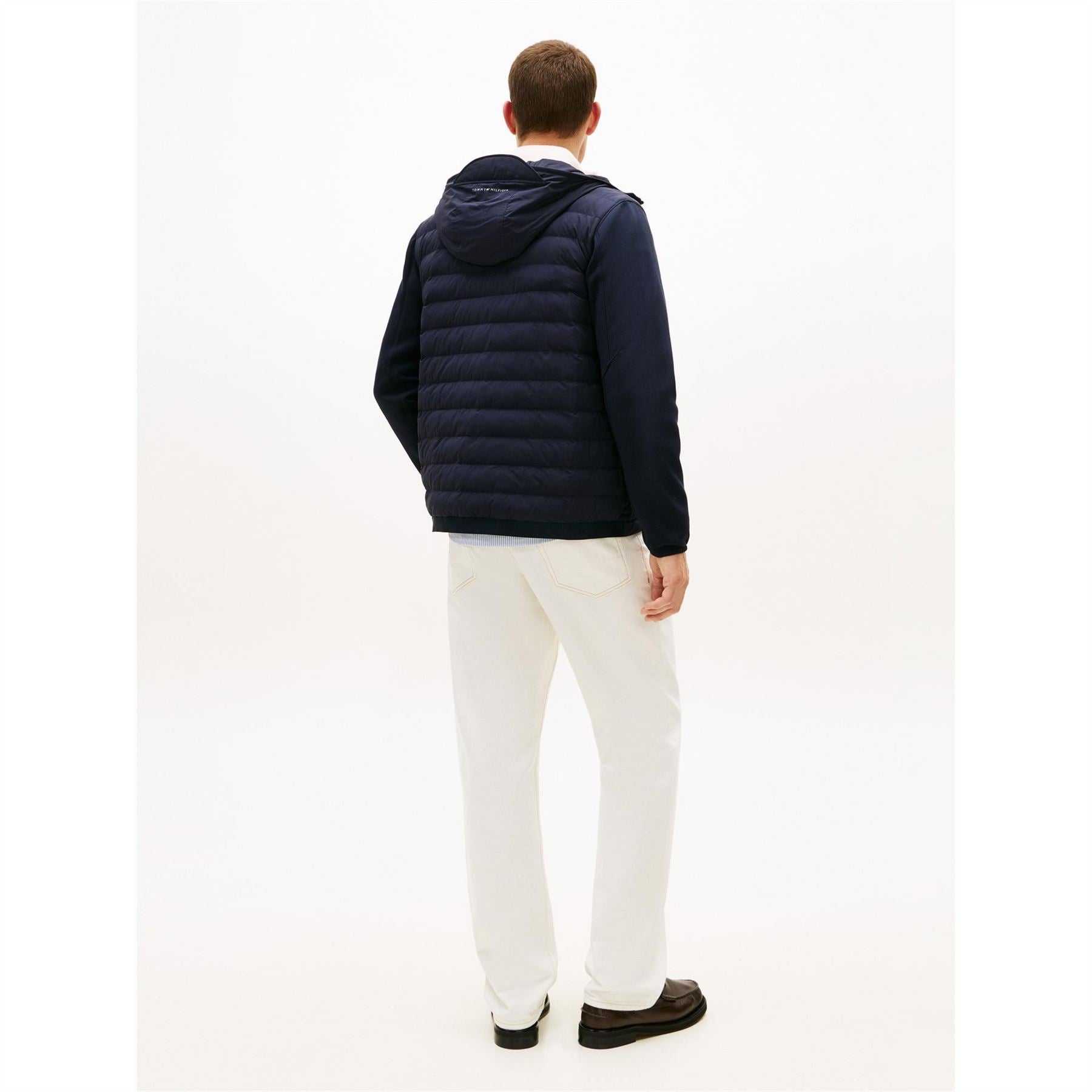 Tommy Hilfiger Hooded Neck Horizontal Stripe Patterned Hybrid Jacket with Zipped Pocket