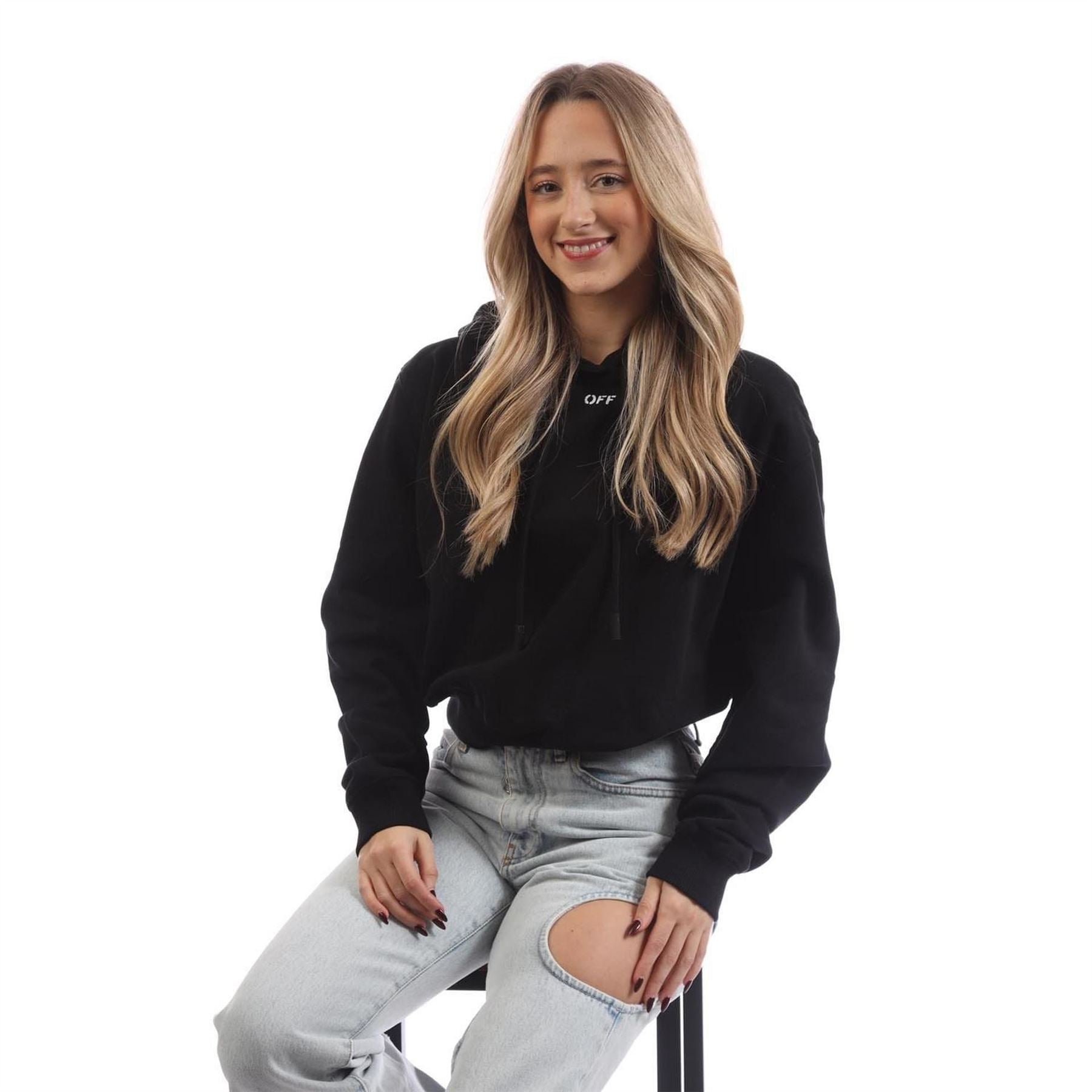 Off White Cropped Hoodie