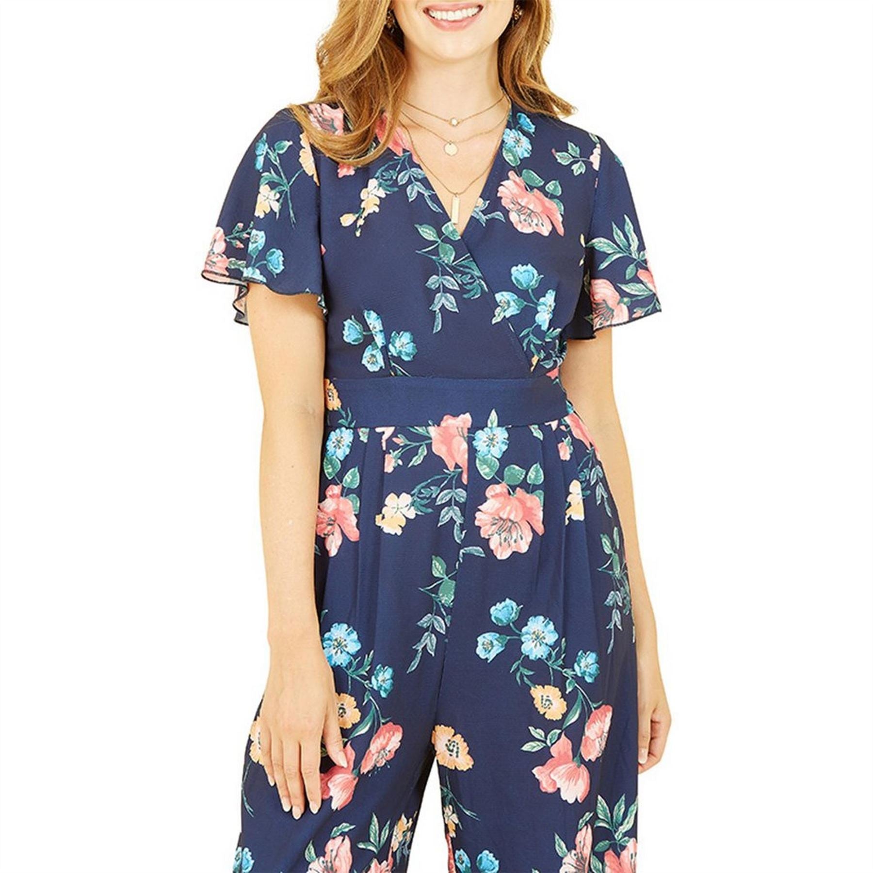 Yumi Floral V-Neck Angel Sleeve Jumpsuit