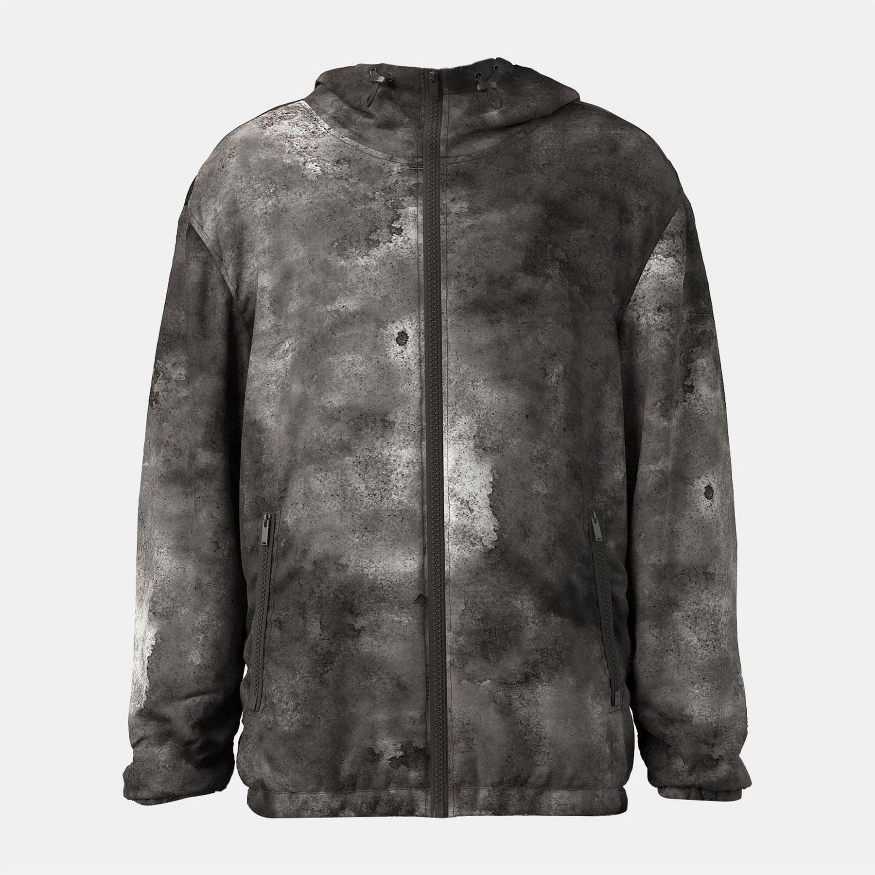 Diesel Wart Marble Patterned Hooded Zipped Pocket Bomber Jacket
