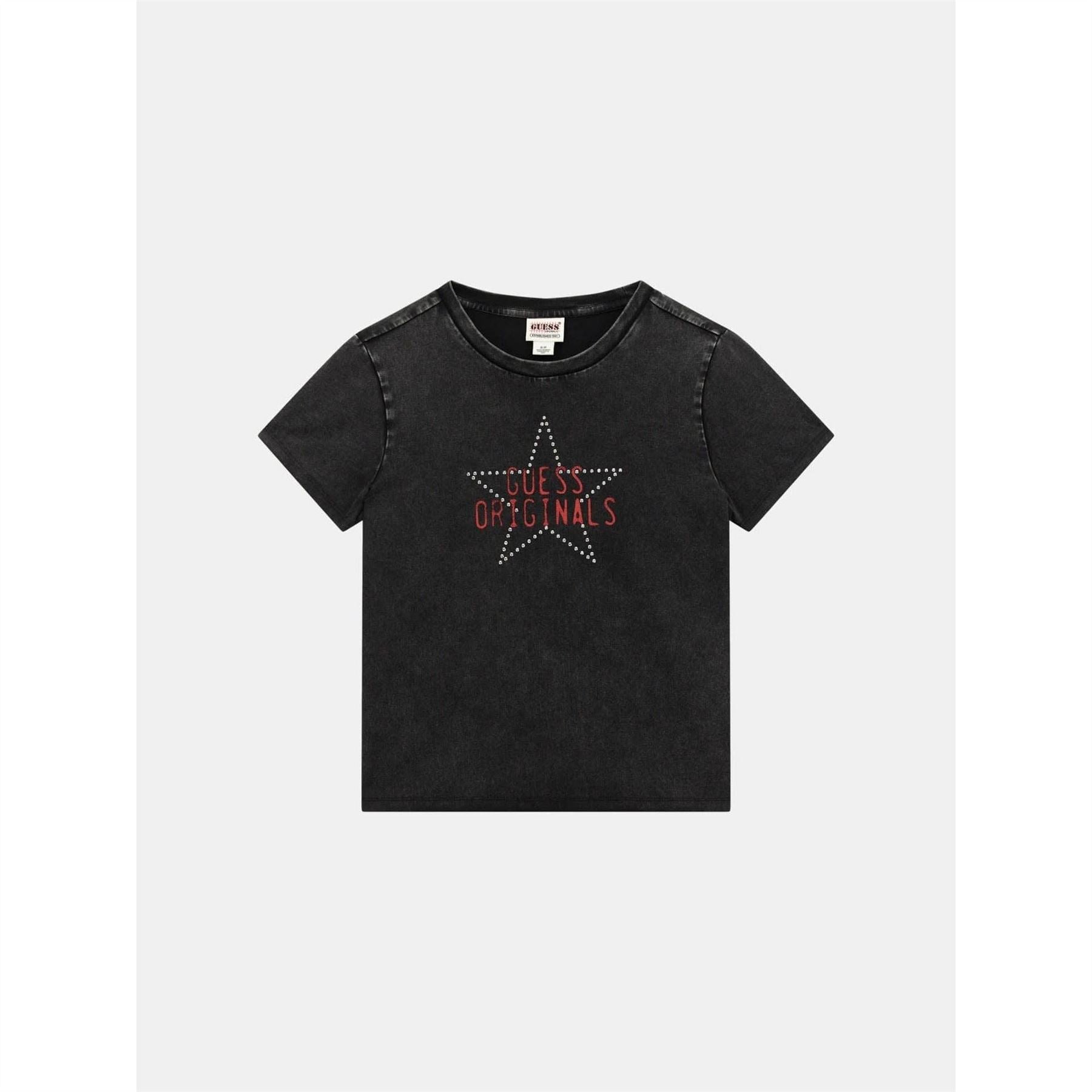 Guess Front Print And Studs Crop Top