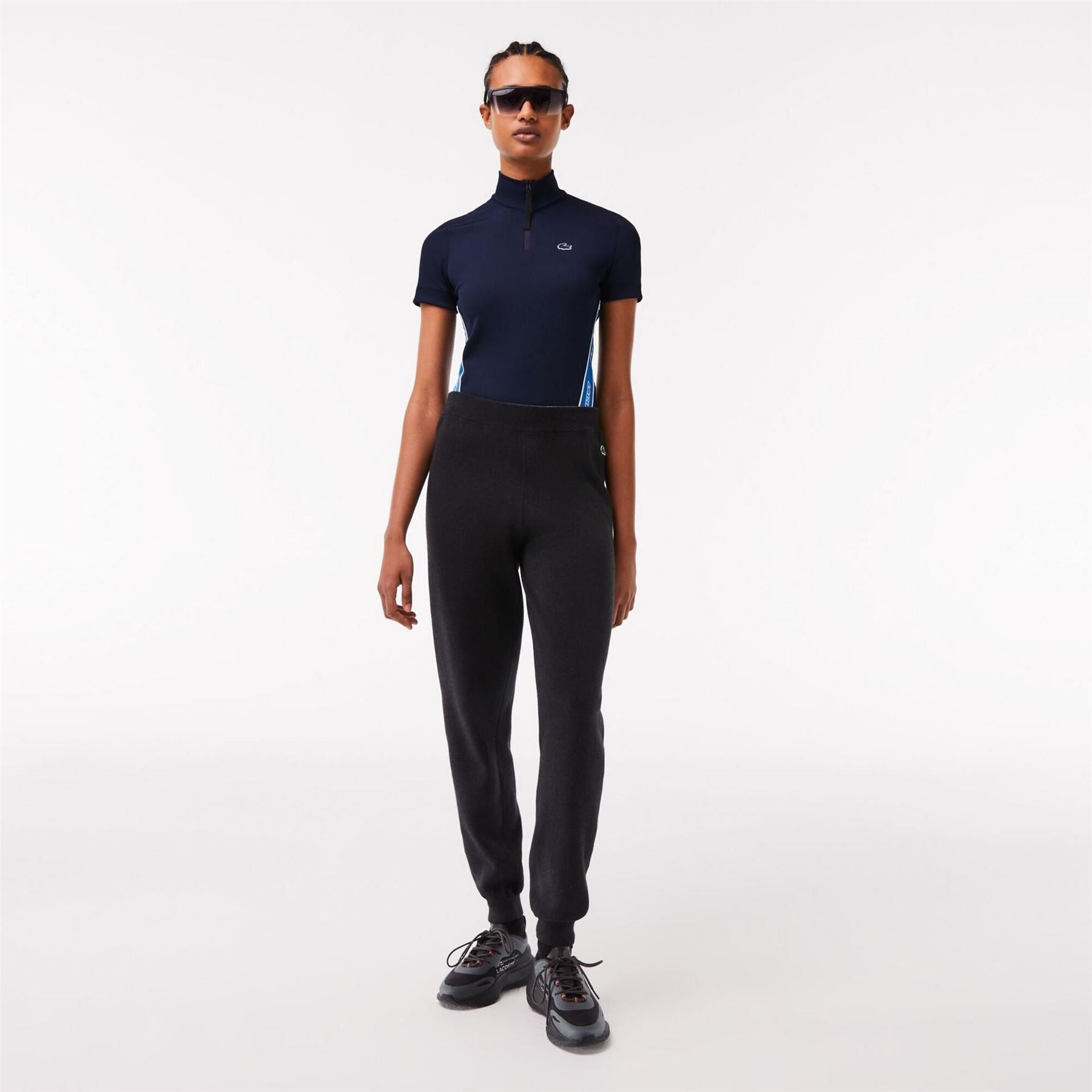 Lacoste Ribbed Collar Zip Neck Crocodile Logo Polo Shirt