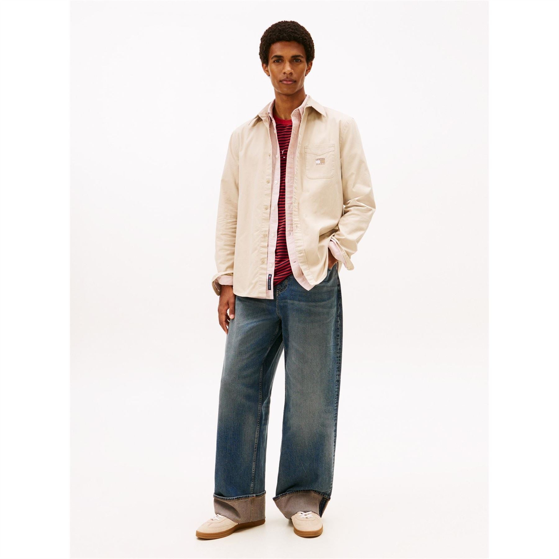 Tommy Jeans Washed Solid Patterned Shirt Collar Shirt Jacket
