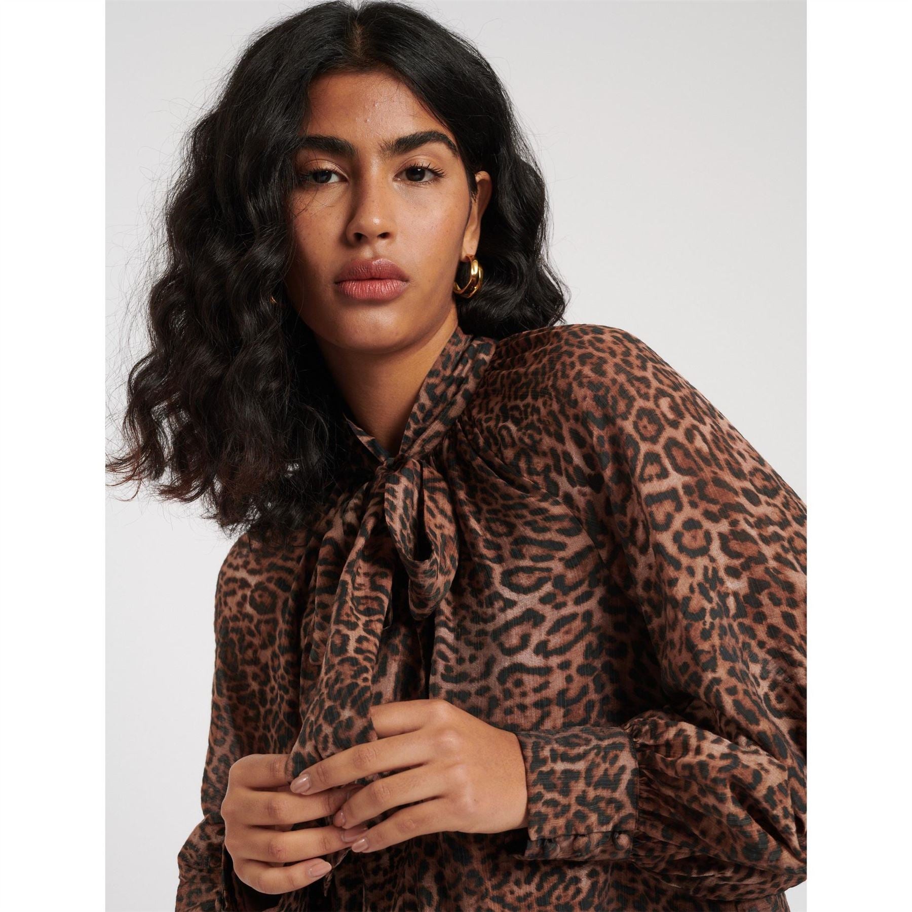 Nobodys Child Tie Neck Relaxed Fit Long Sleeve Blouse