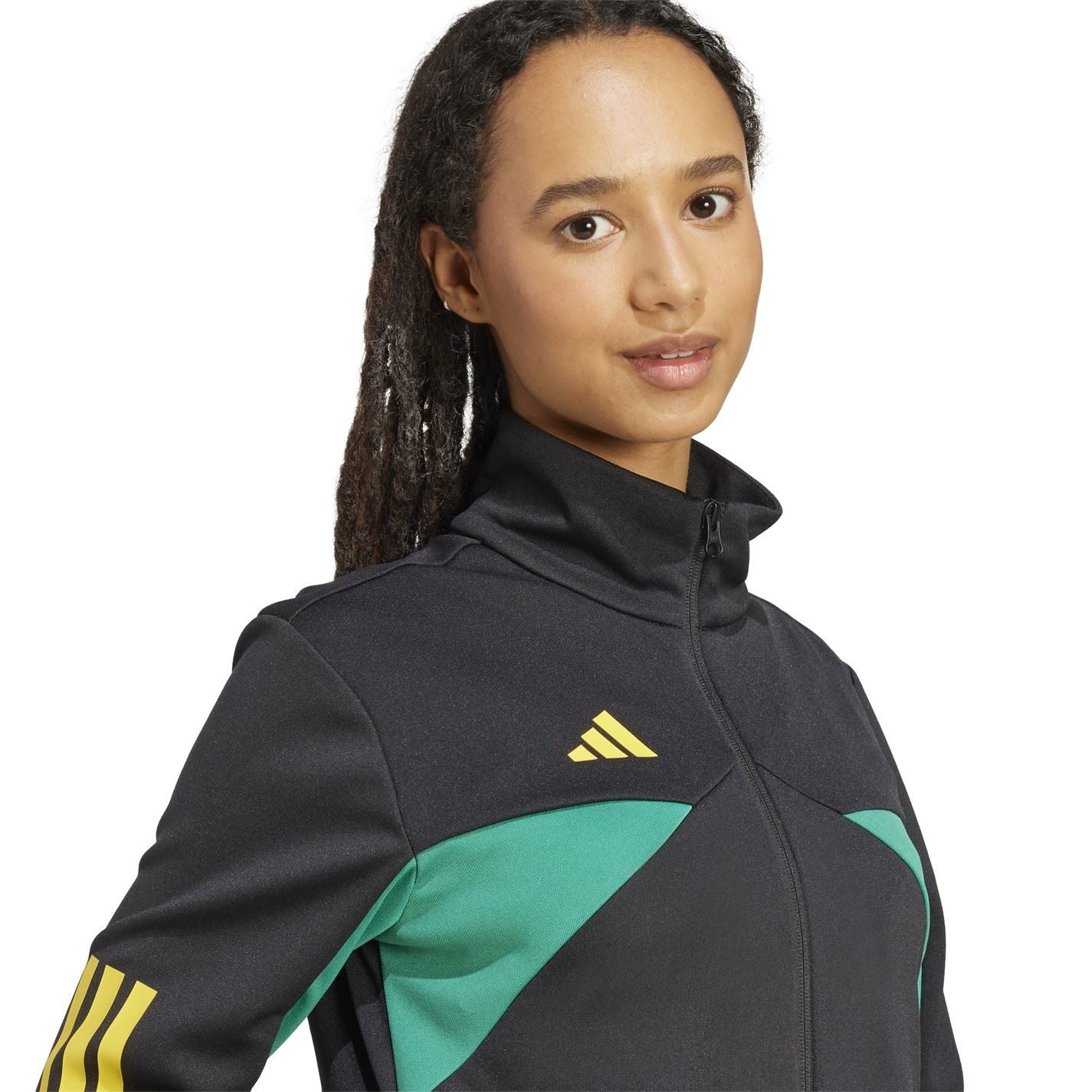 adidas Color Block Mock Neck Ribbed Cuff Track Jacket