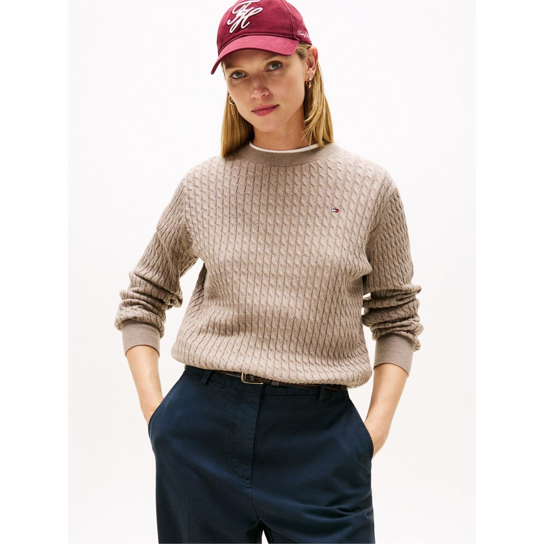 Tommy Hilfiger Cable Detail Crew Neck Long Sleeve Sweater