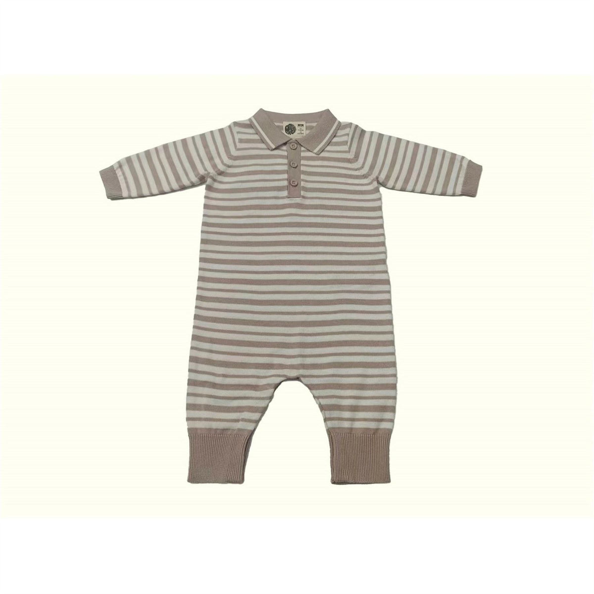 Pretty Green Infant Collared Neck Horizontal Stripe Long Sleeve Romper