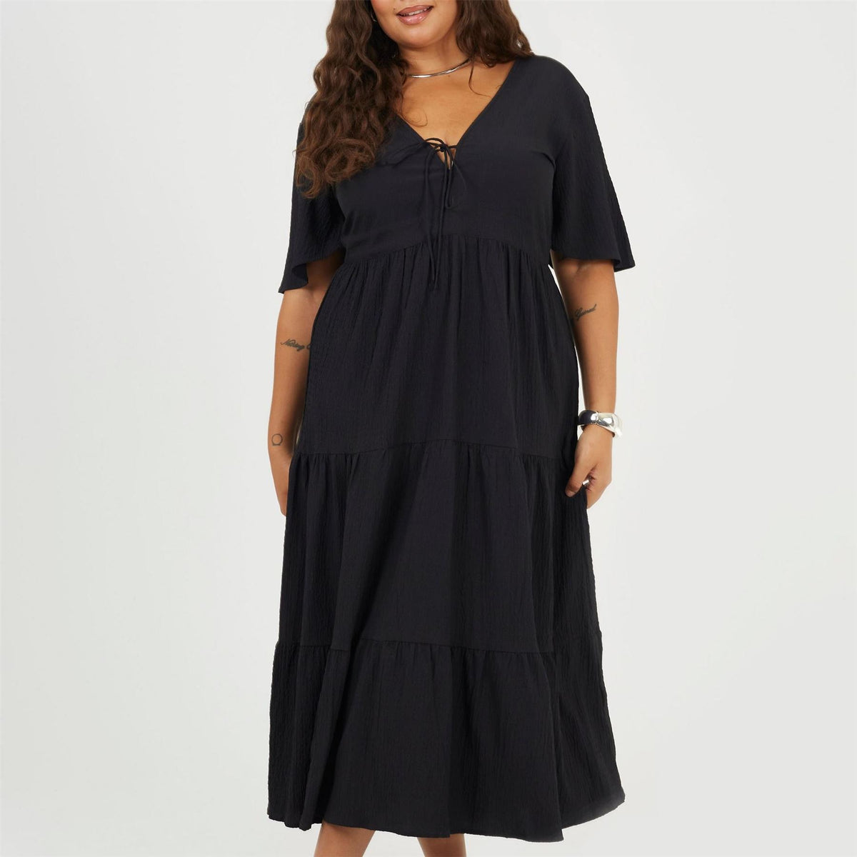 Brave Soul Plus Size Midi Dress With Tie Detail