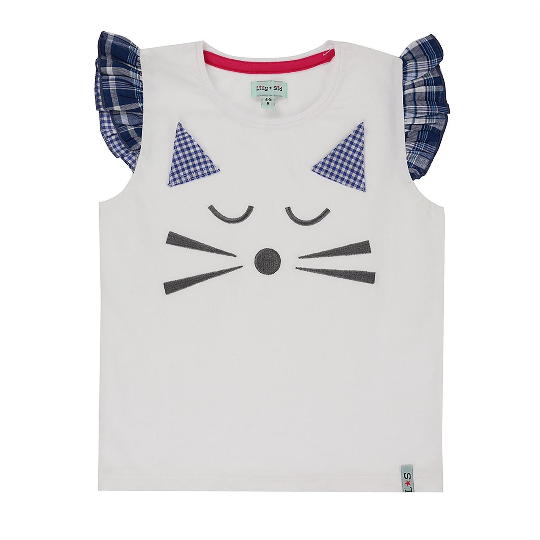 Lilly and Sid Cat Embroidered Ruffle Sleeve T-Shirt