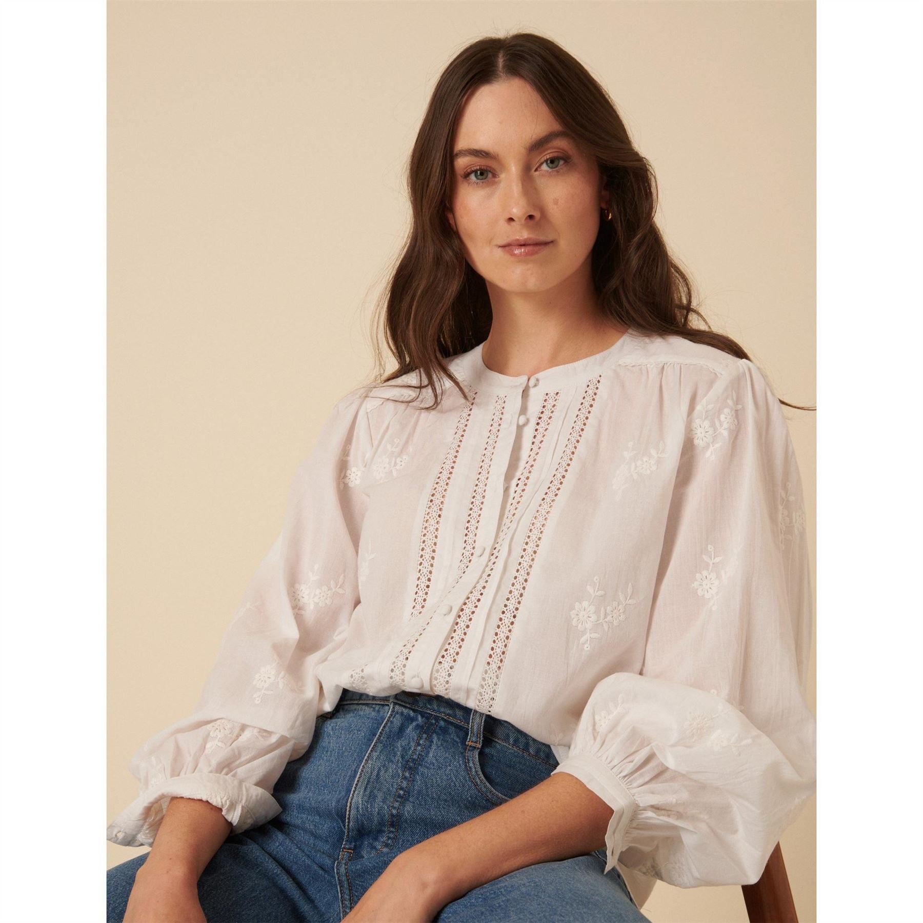 Nobodys Child Floral Embroidered Broderie Anglaise Long Sleeve Blouse