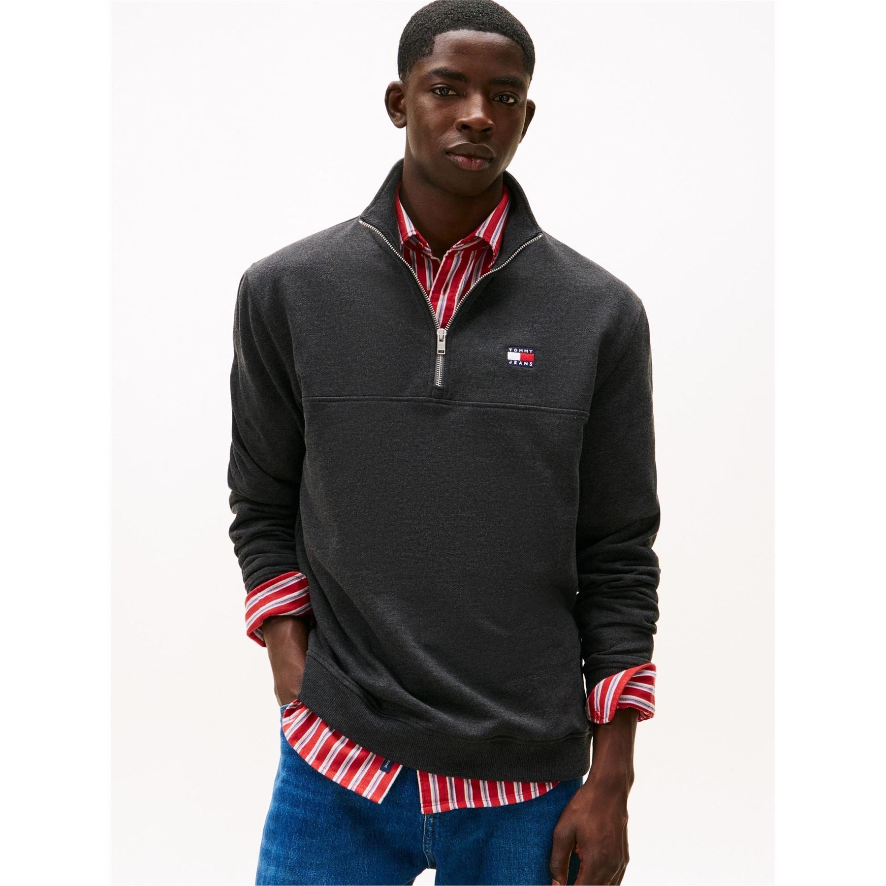 Tommy Jeans Lacoste Lettering Zip Neck Long Sleeve Sweatshirt