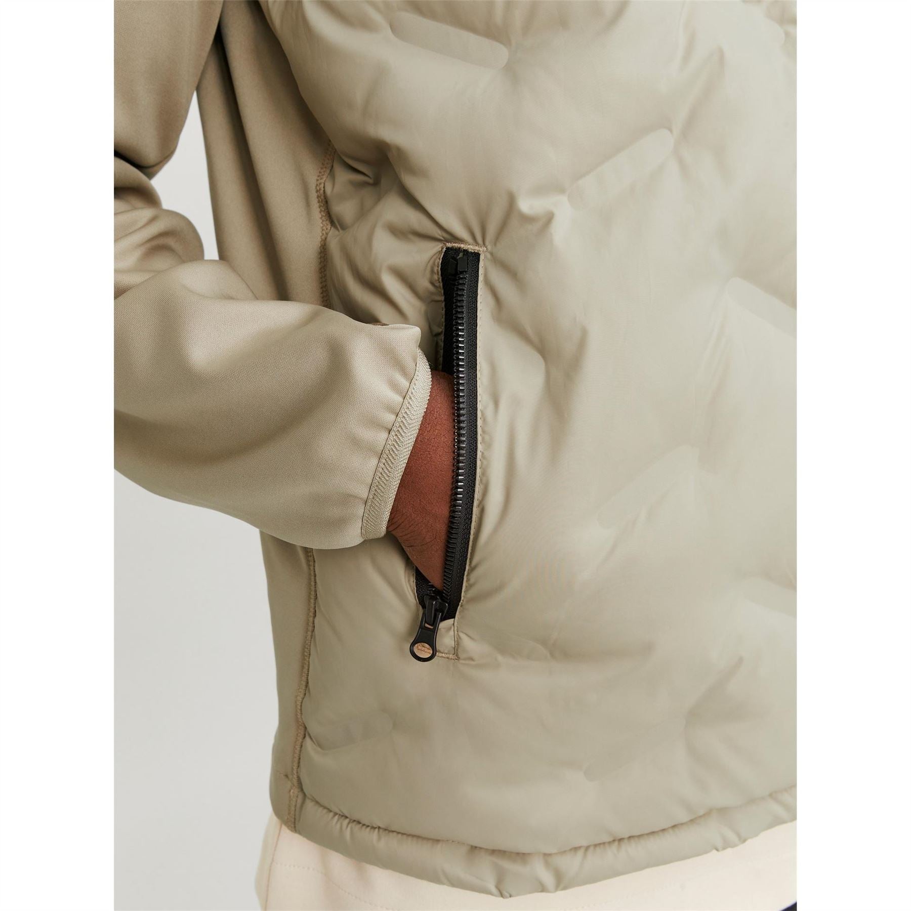 Jack and Jones Hooded Neck Solid Patterned Hybrid Jacket with Ribbed Cuff