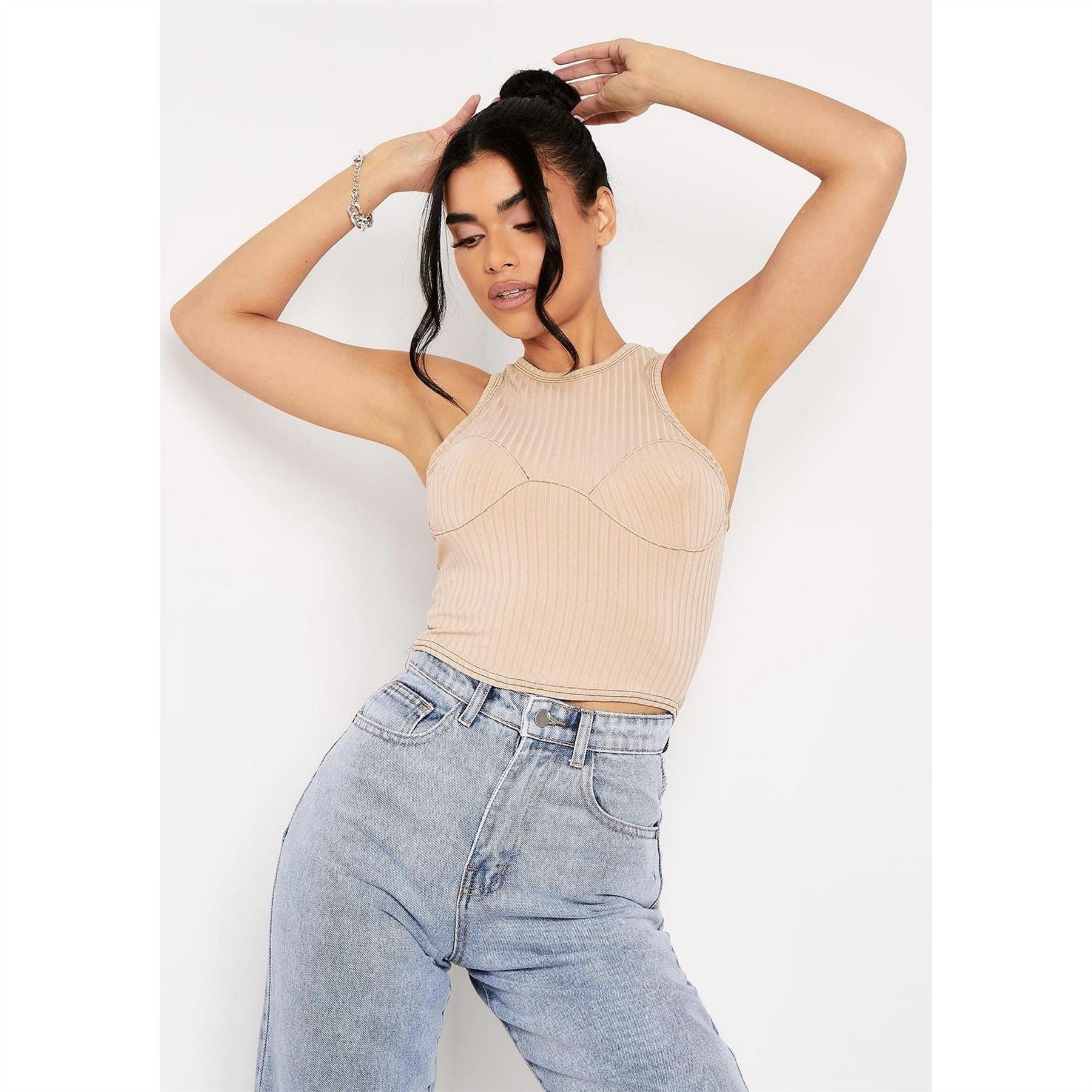 Missy Empire Cupped Racer Ribbed Crop Top