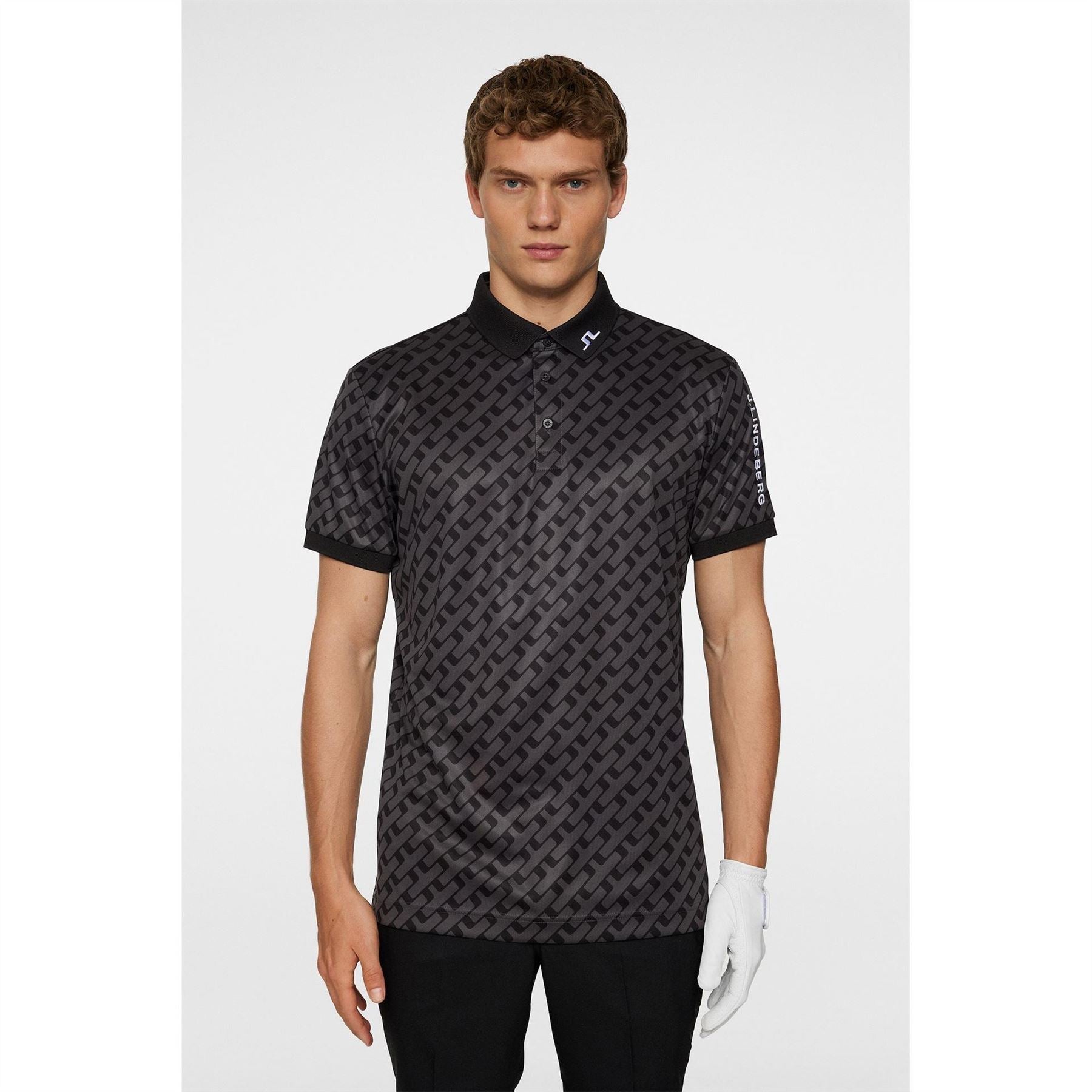 J Lindeberg Golf Tech Print Short Sleeve Performance Polo Shirt