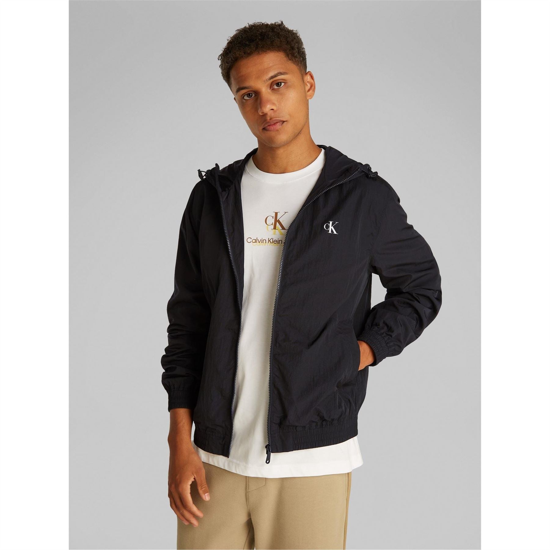 Calvin Klein Jeans Hooded Windbreaker with Ribbed Cuff