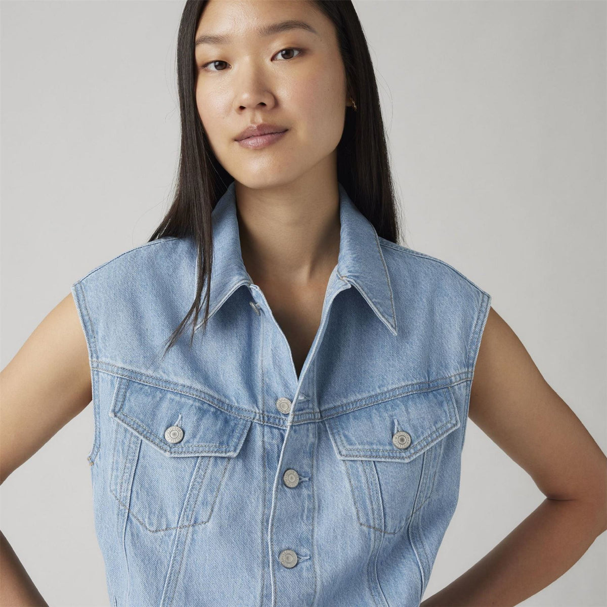 Levis Iconic Collared Neck Sleeveless Midi Shirt Dress