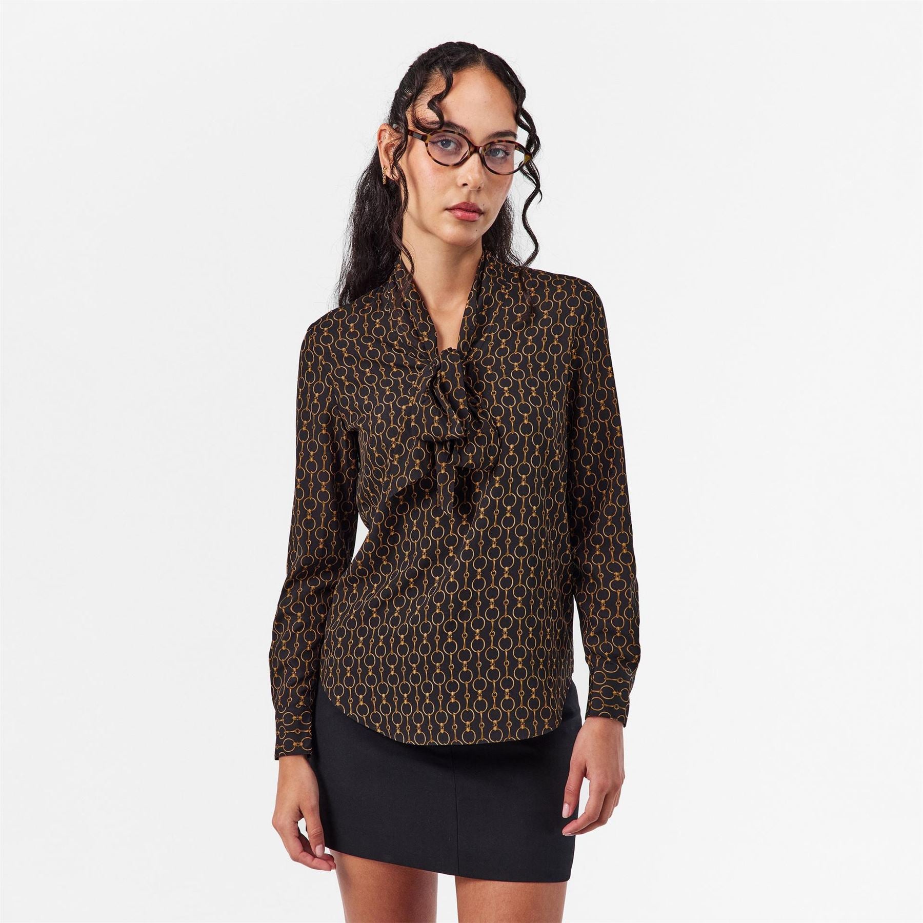 Lauren by Ralph Lauren Tie Neck Band Collar Long Sleeve Blouse