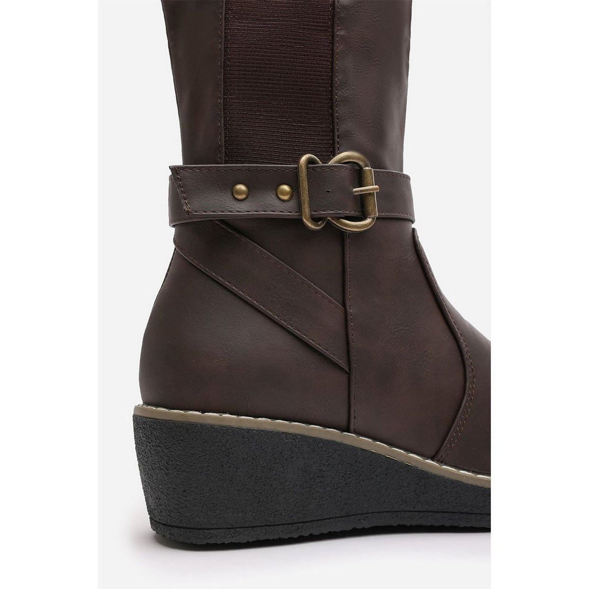 Wheres That From Knee High Wedge Boots With Strap And Buckle