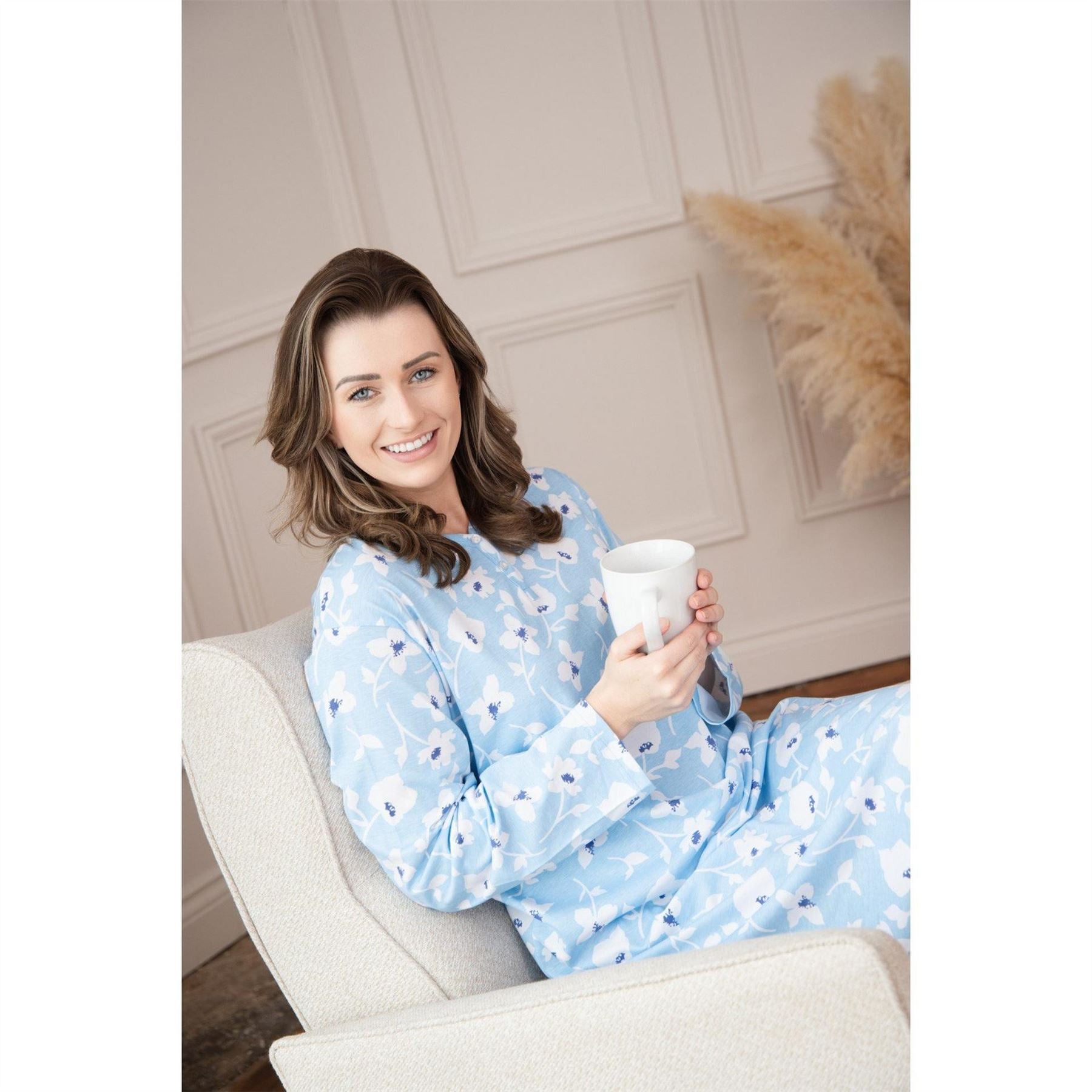 Camille Womens 100 Percent  Organic Cotton Long Sleeve Nightdress
