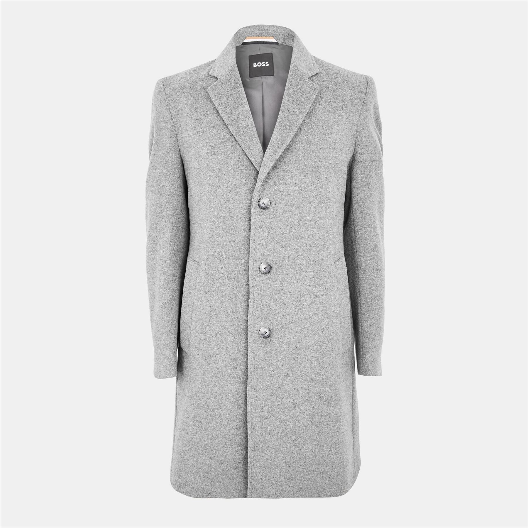 Boss Hyde Solid Patterned Notch Collared Flap Pocket Over Coat