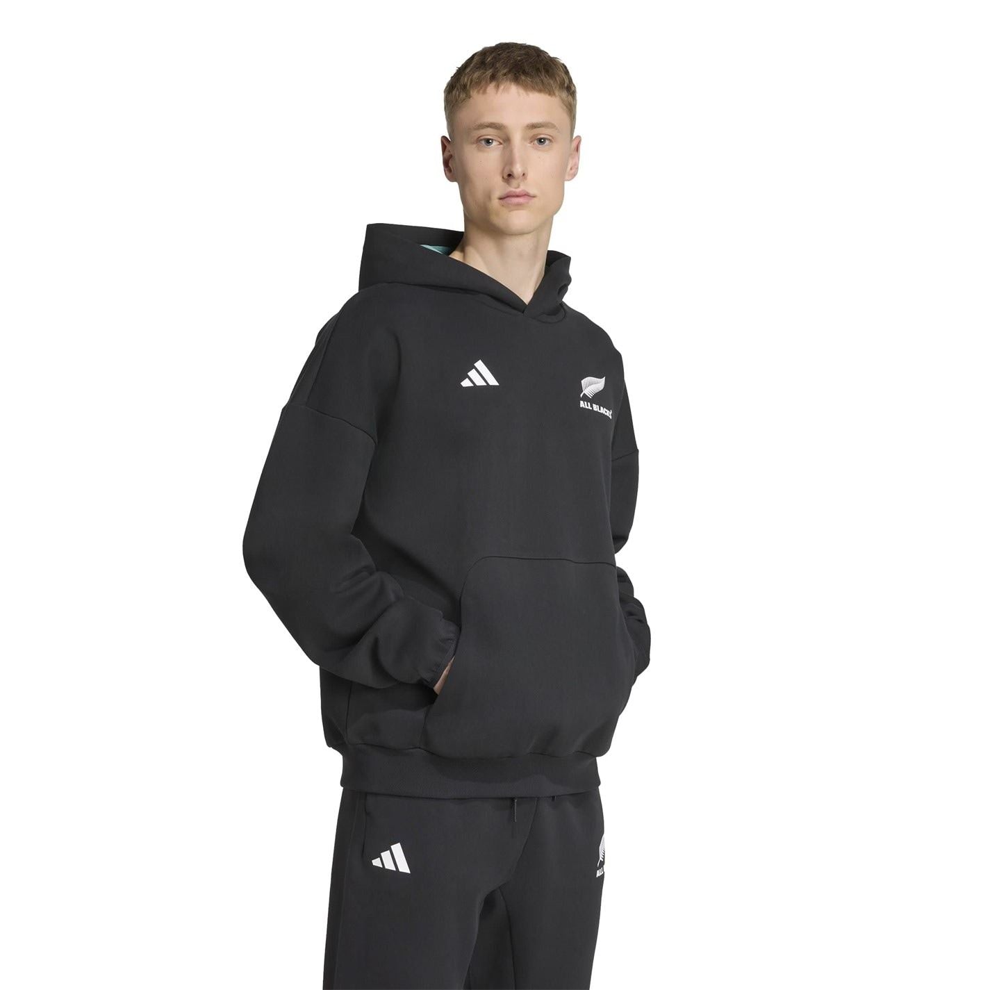 adidas All Blacks Cotton Long Sleeve Hooded Performance Rugby Jacket