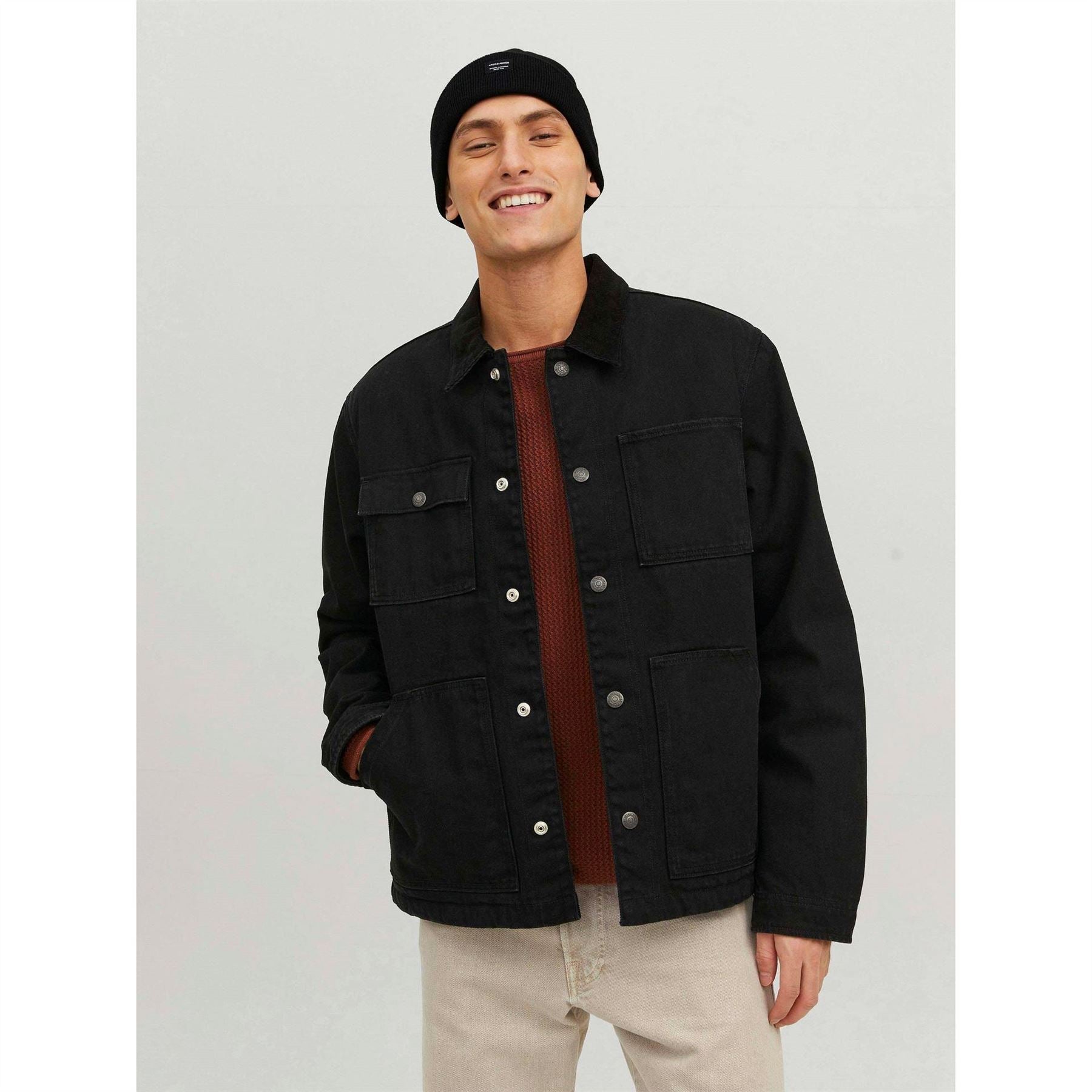 Jack and Jones Solid Patterned Lettering Beanie with Logo