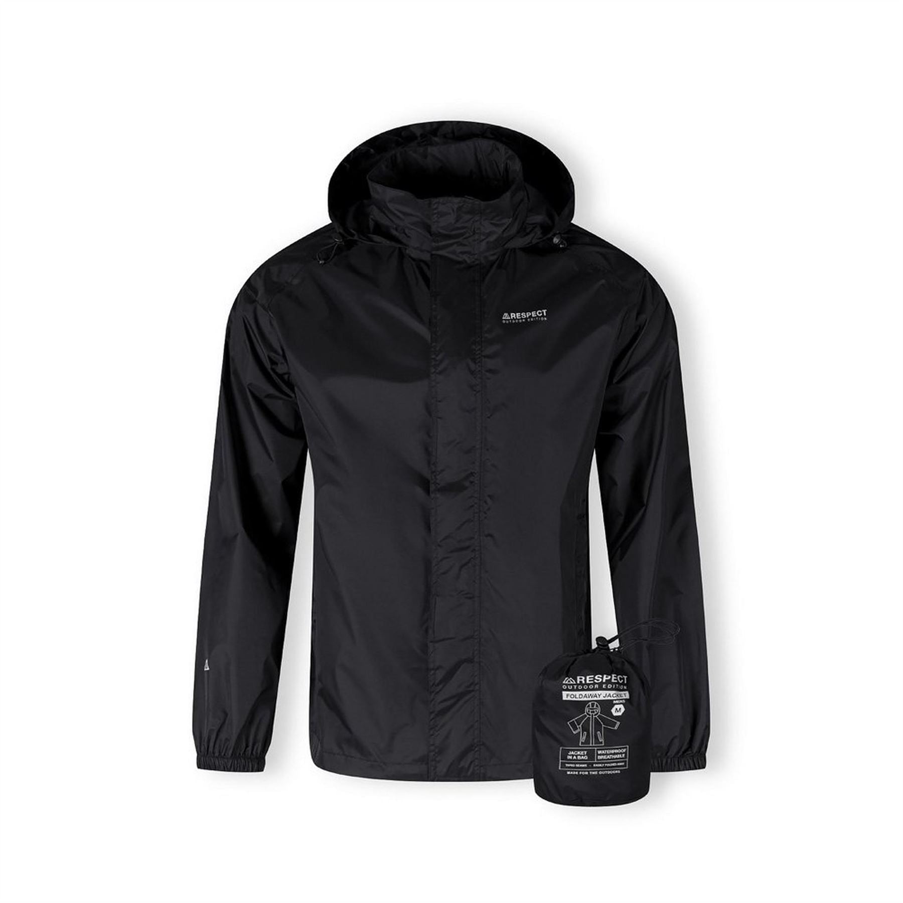 Minoti Men Packaway Waterproof Jacket With Zip Front Black Xs 3xl