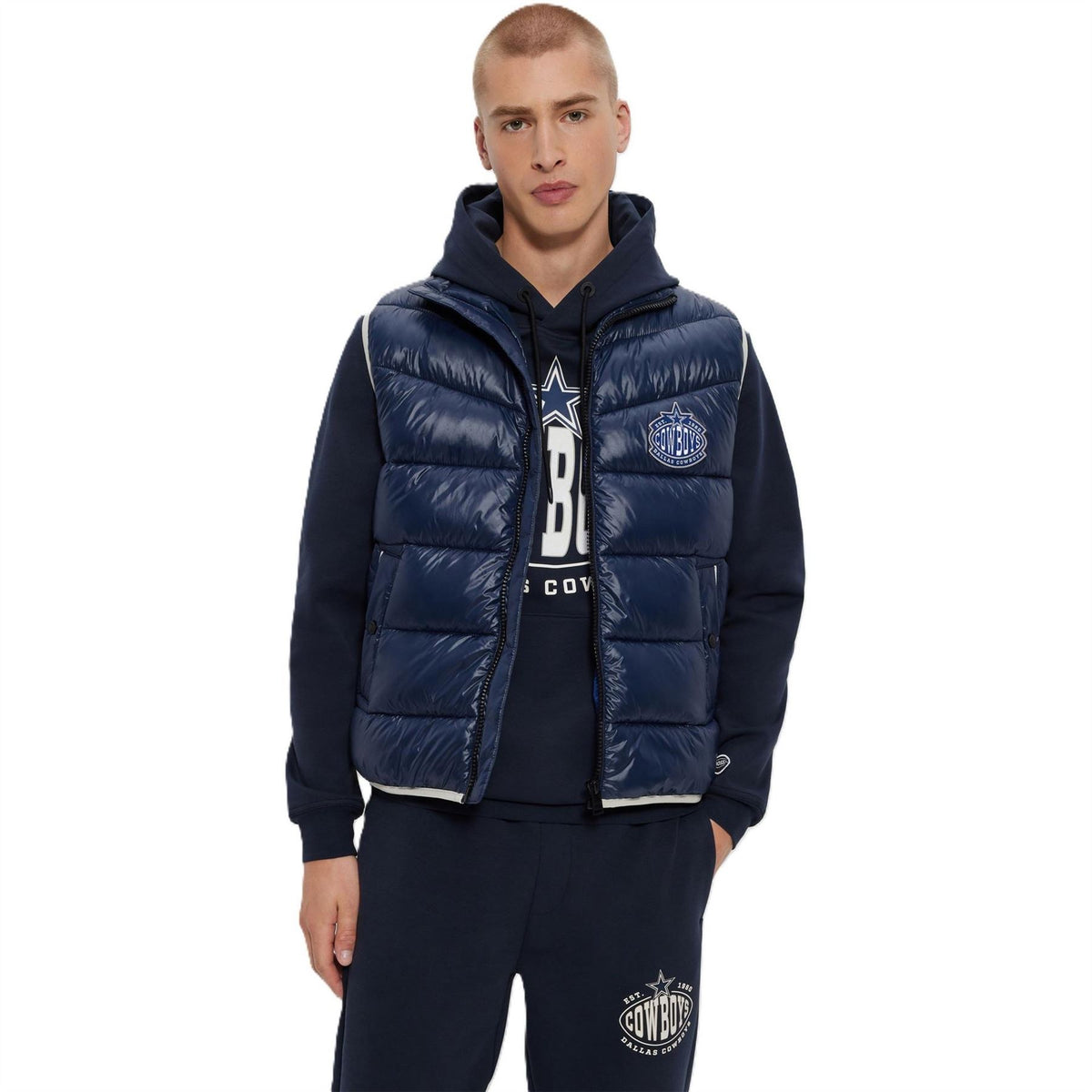 Boss NFL Solid Patterned Puffer Jacket with Chest Pocket