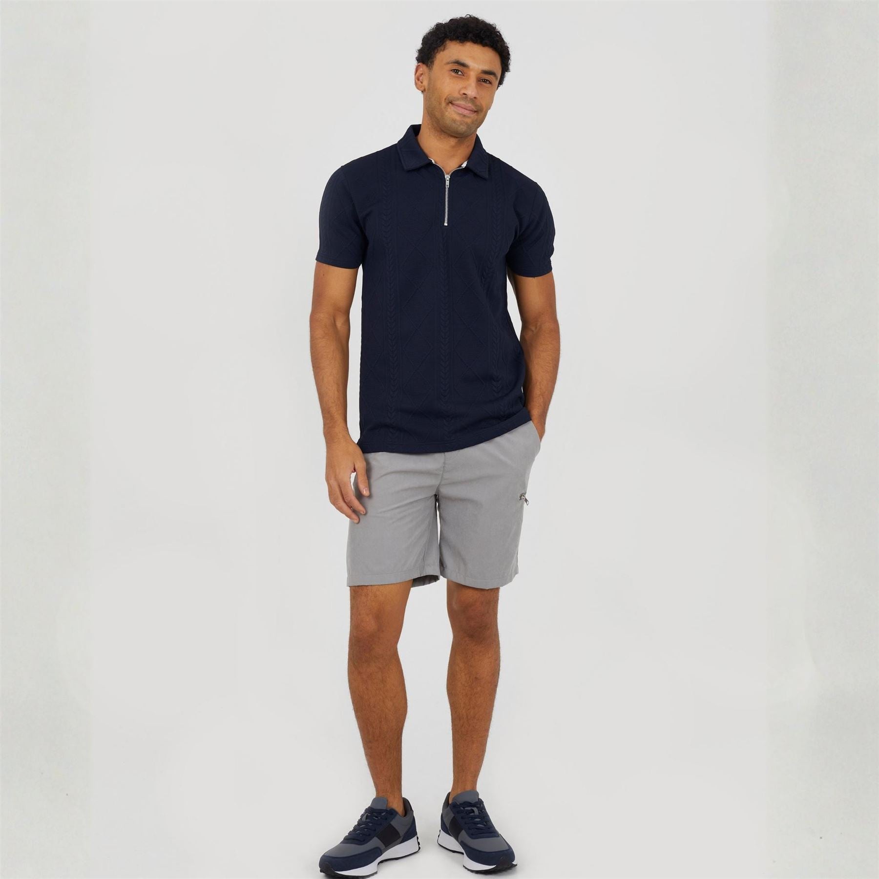 Brave Soul Short Sleeved Polo Shirt With Quarter Zip