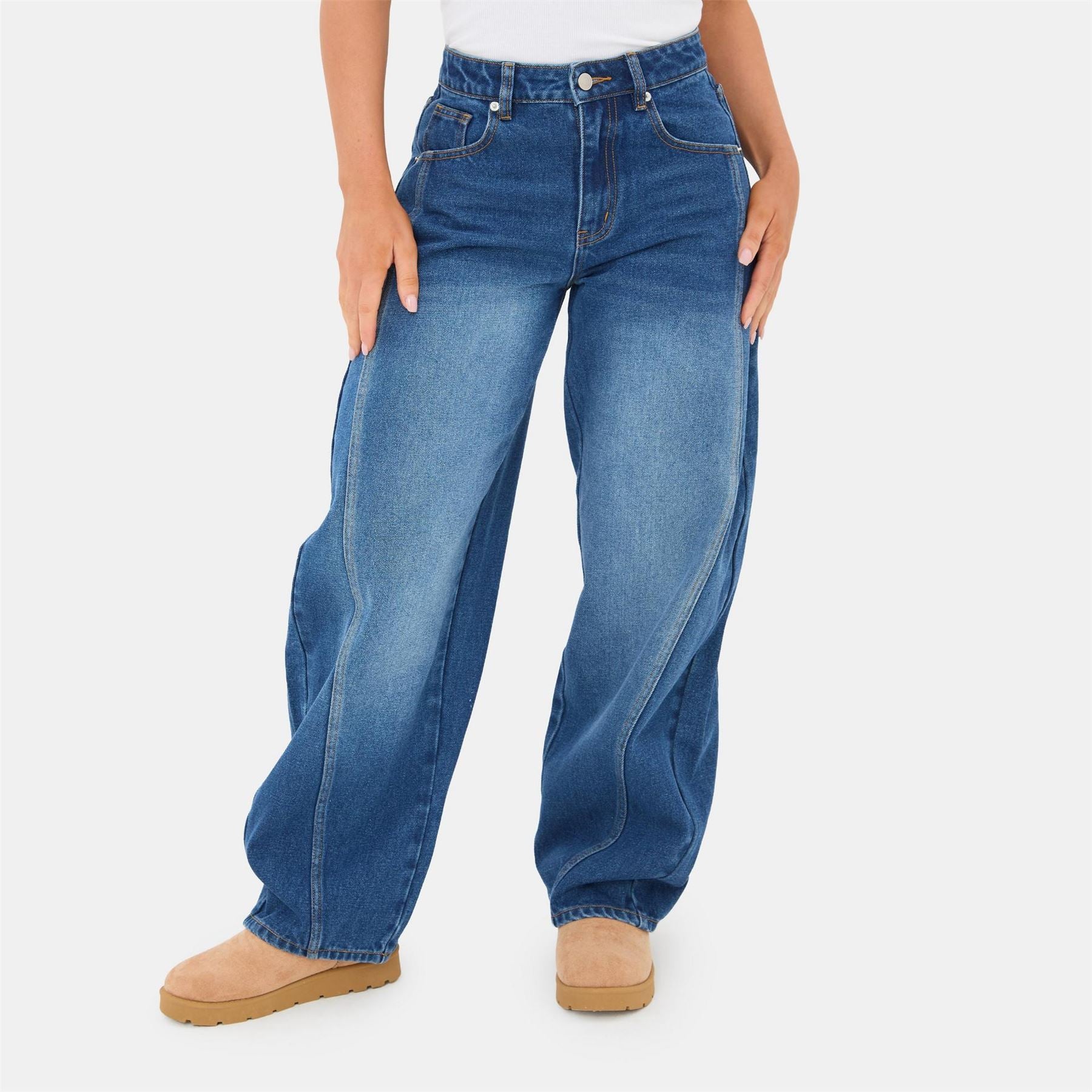 I Saw It First Barrel Jean High Waisted Full Length Cotton Jeans