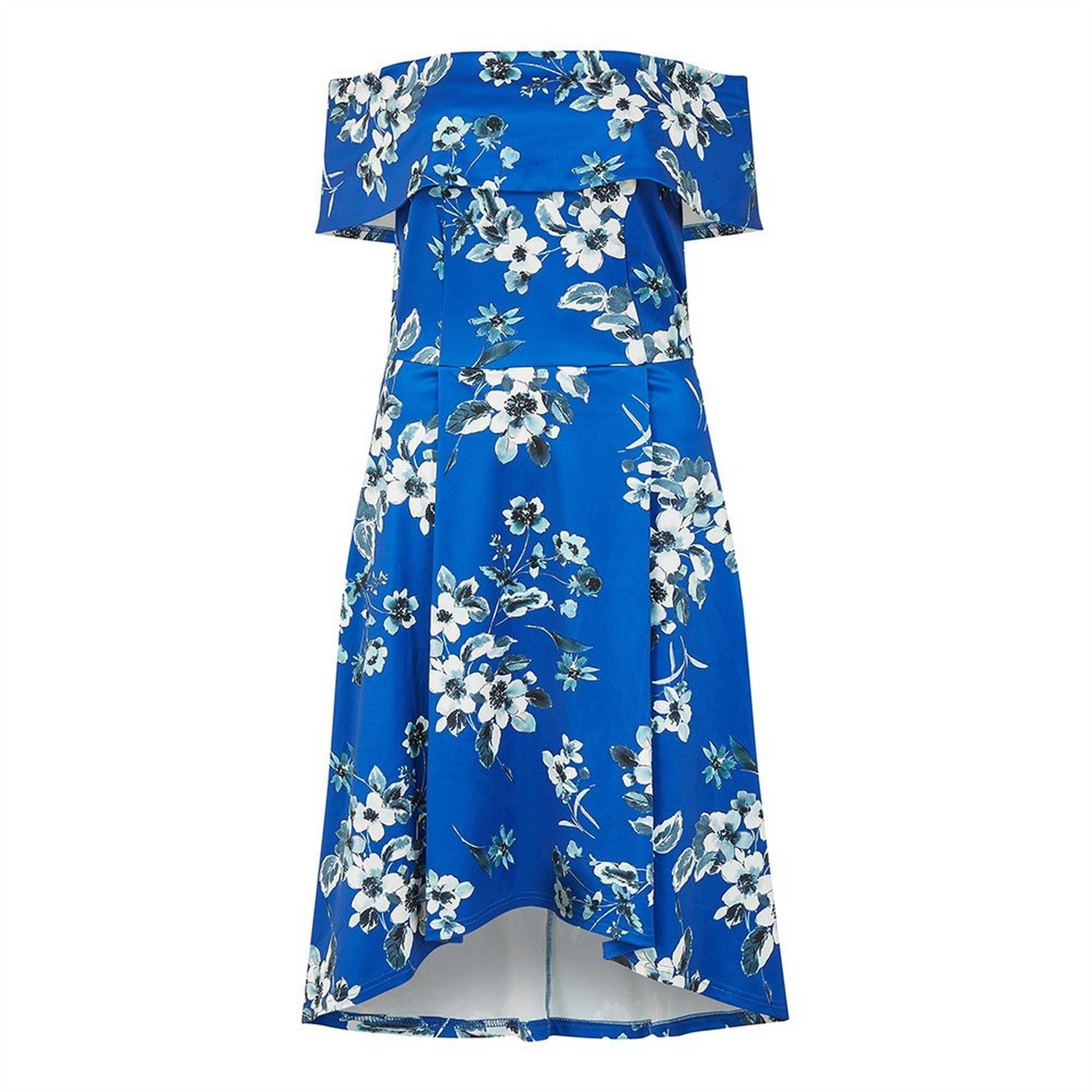 Mela London Blue Floral Off-The-Shoulder Midi Slip Dress