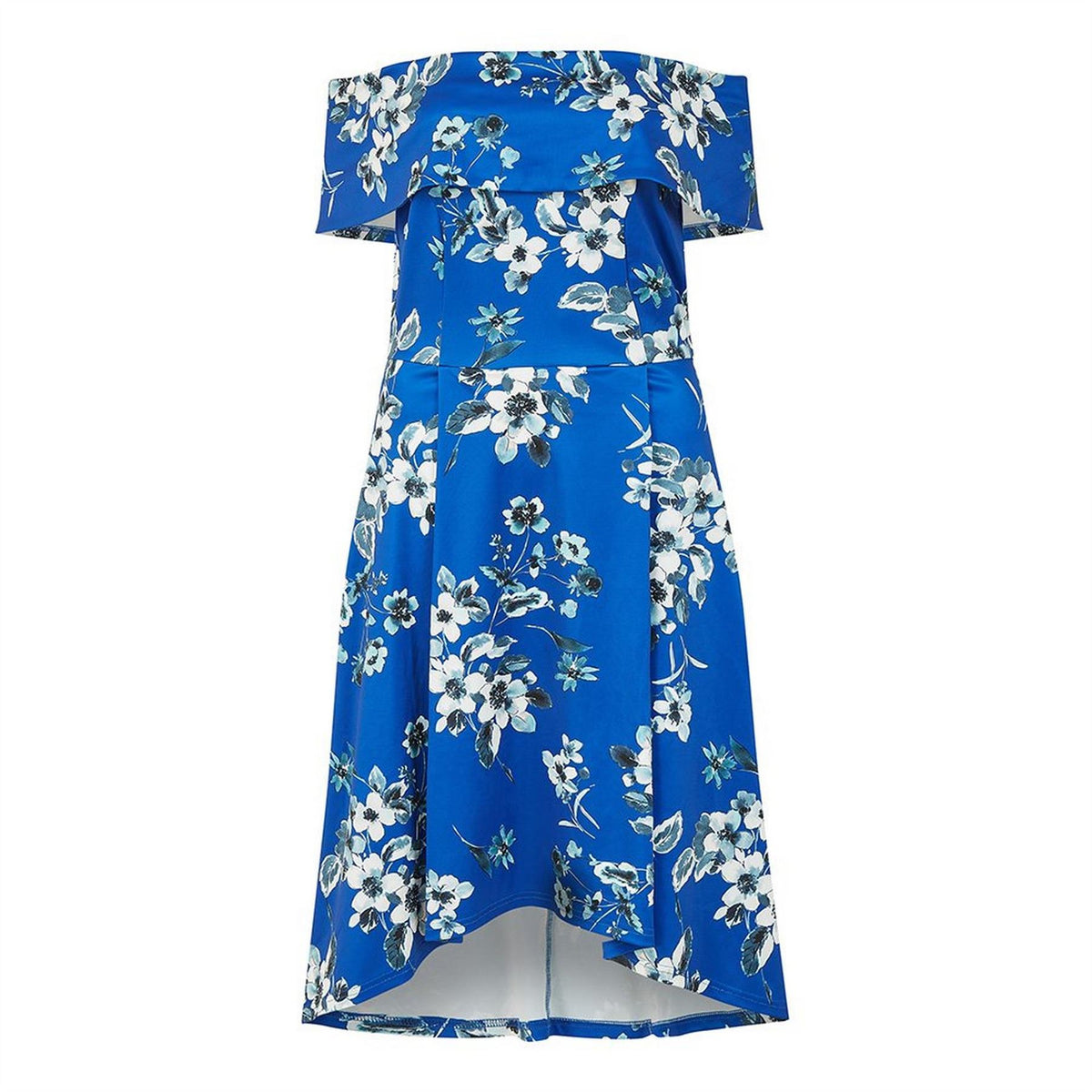 Mela London Blue Floral Off-The-Shoulder Midi Slip Dress