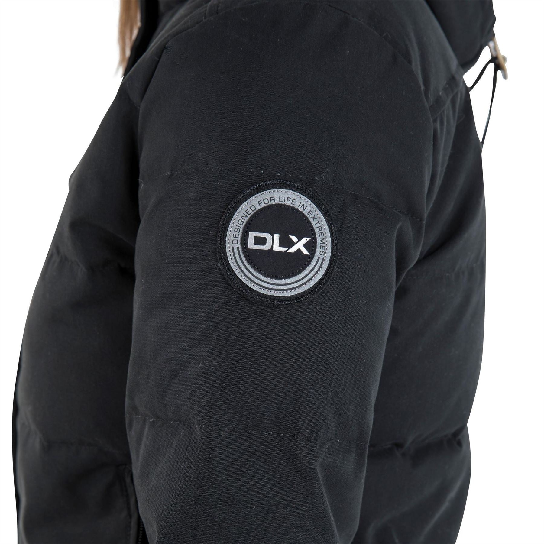 DLX Kendrick Solid Patterned Hooded Ribbed Cuff Down Jacket