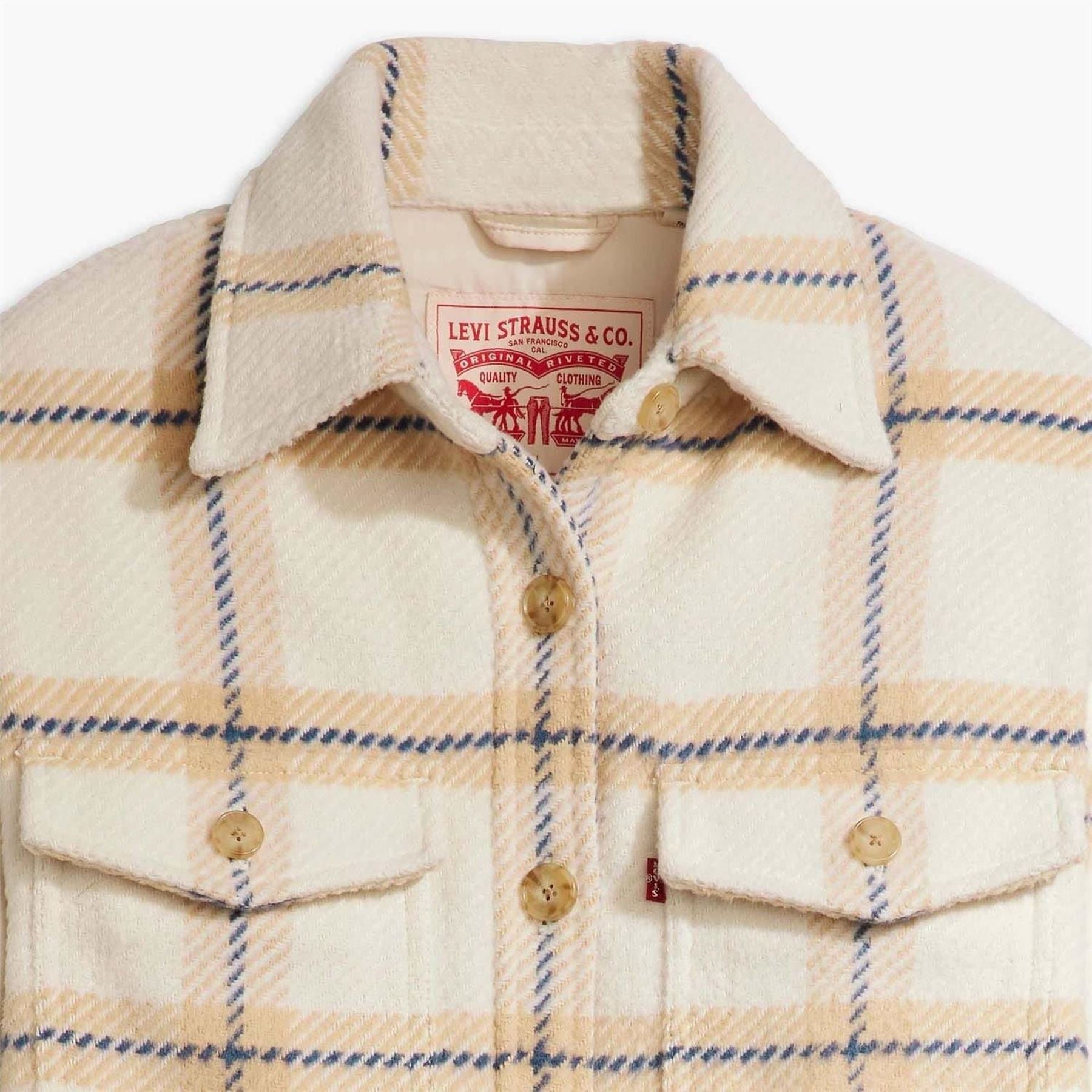 Levis Womens Nola Shacket Etta Plaid Almond Softshell Jacket