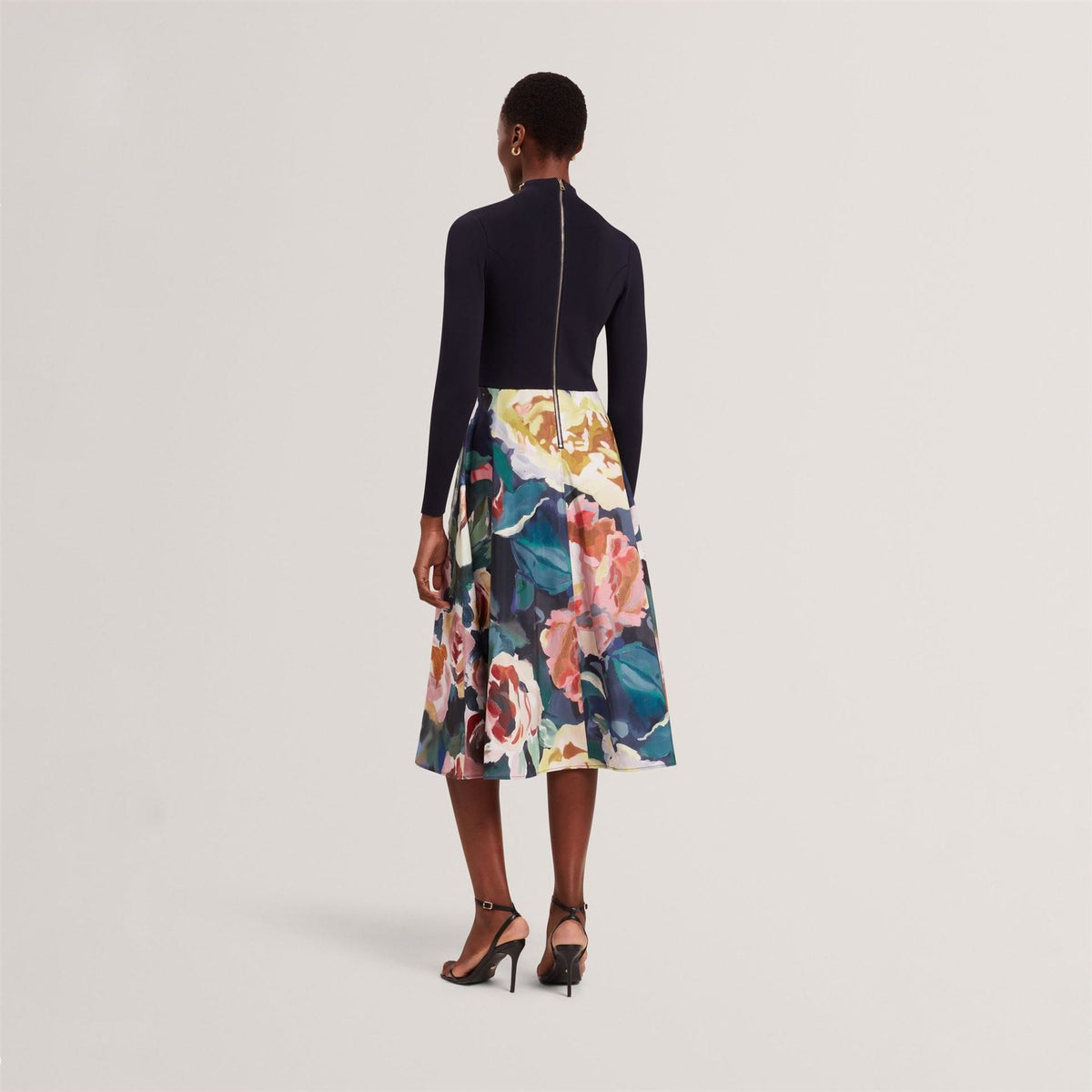 Ted Baker Print V-Neck Long Sleeve Midi Dress