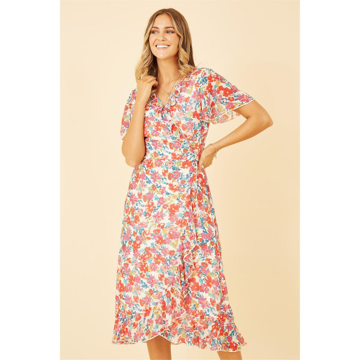 Yumi Floral Wrap Midi Dress