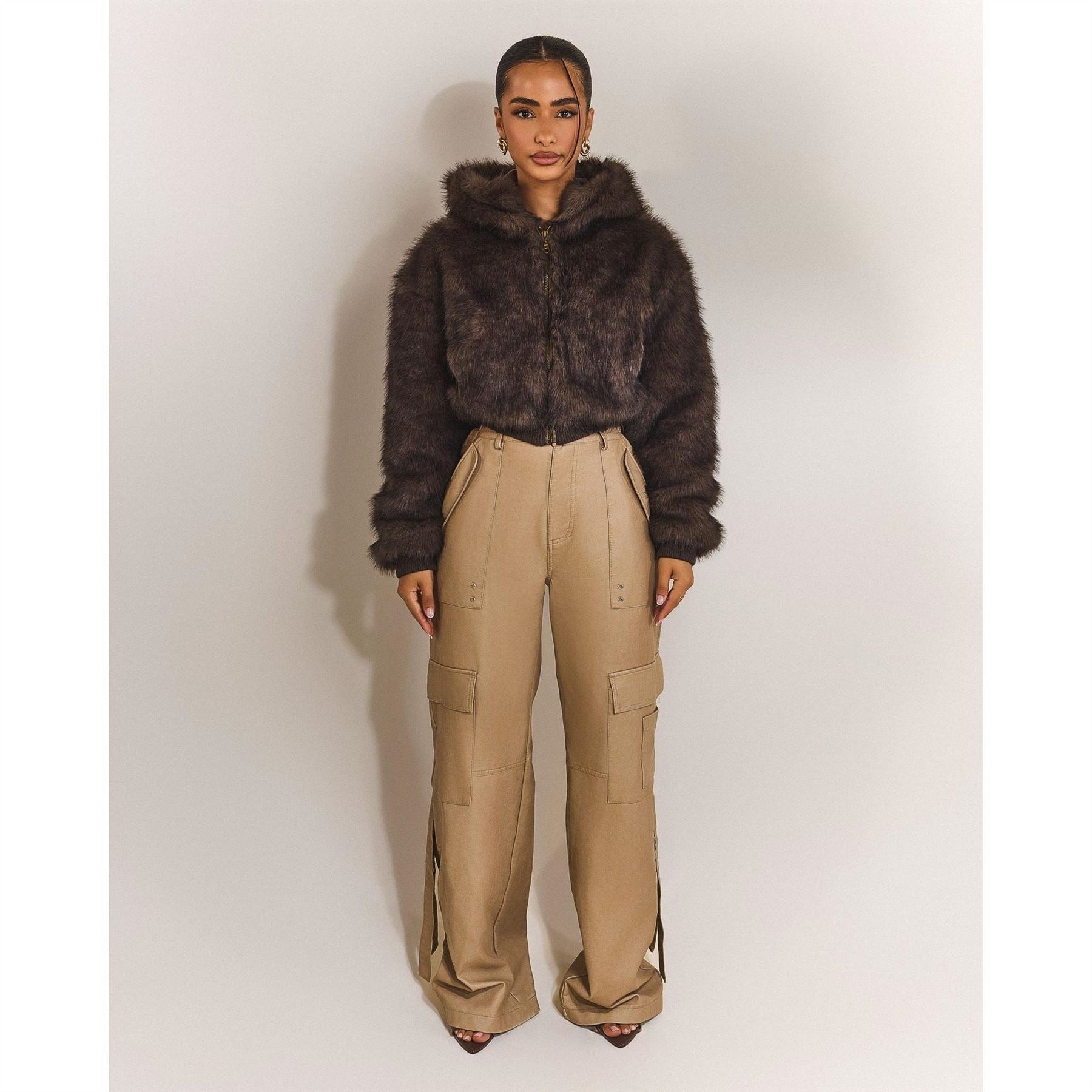 Mars The Label Monroe Solid Patterned Hooded Ribbed Cuff Bomber Jacket