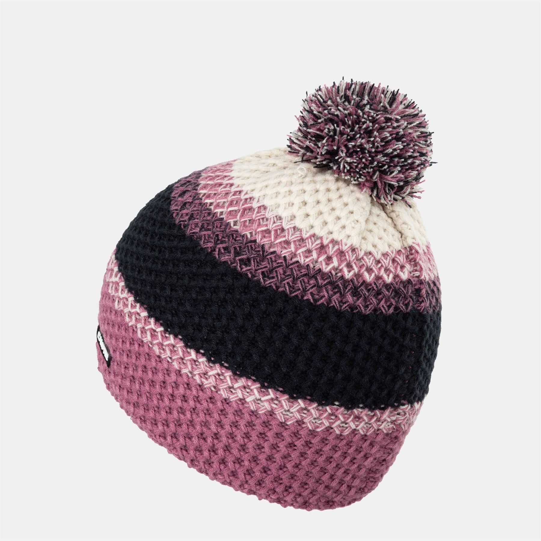 Campri Striped Pom Pom Acrylic Beanie