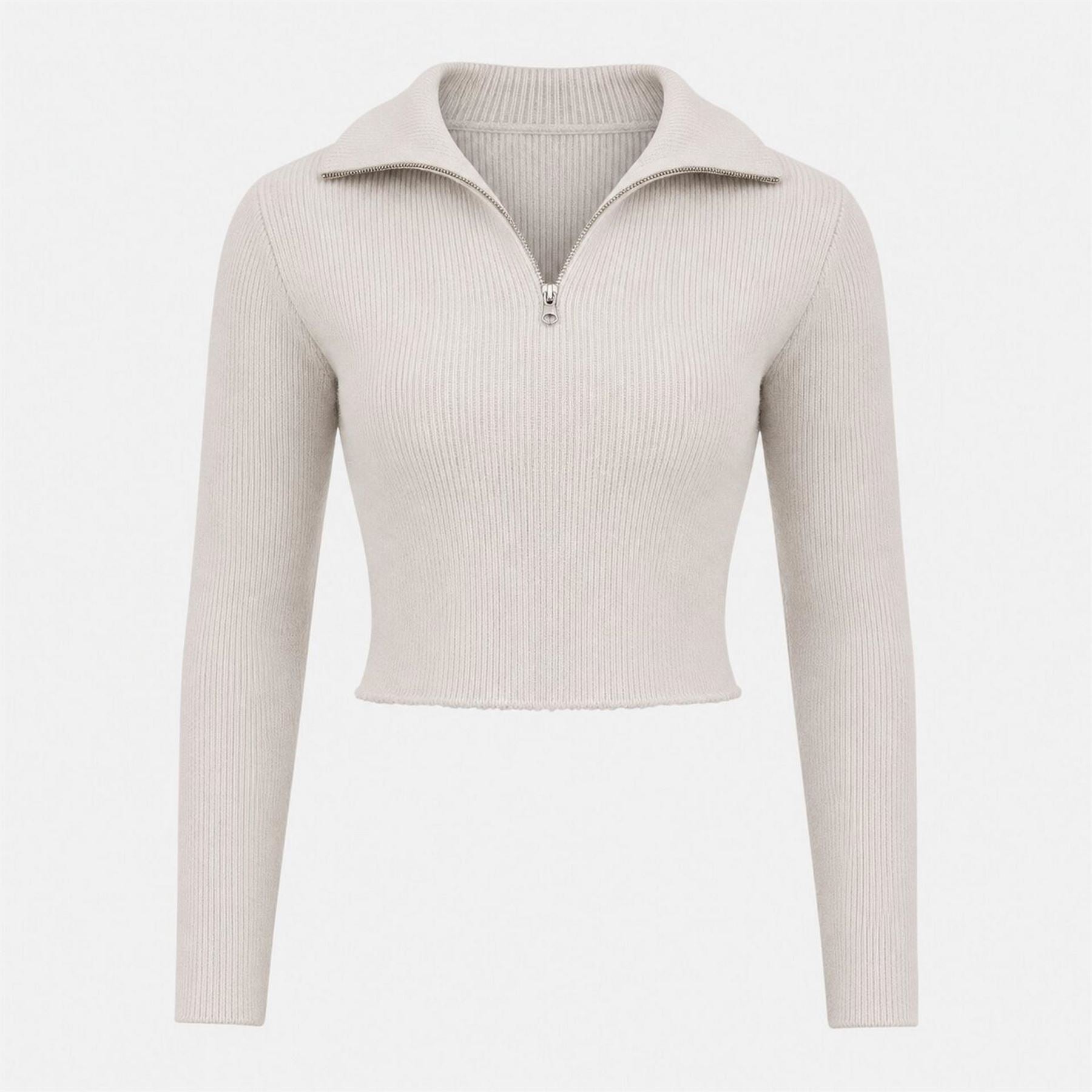 I Saw It First 1 4 Zip Long Sleeve Funnel Neck Knitted Top