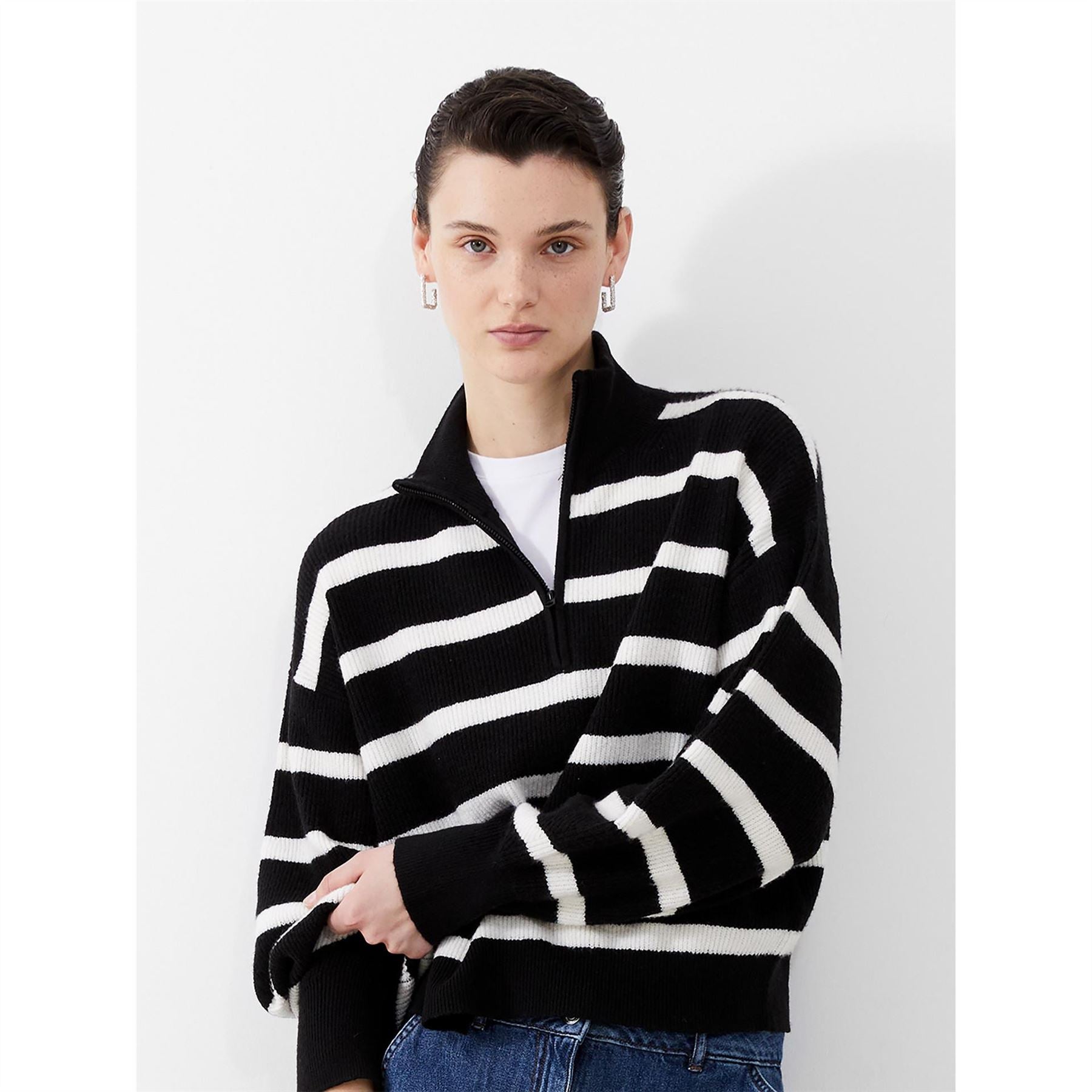 French Connection Vhari Zip Neck Relaxed Fit Sweater